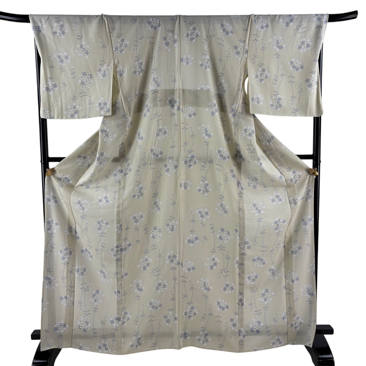 小紋 身丈168.5cm 裄丈70.5cm L 薄物 絽 桜 ベージュ 正絹 名品 【中古】 msp30｜バイセル 店