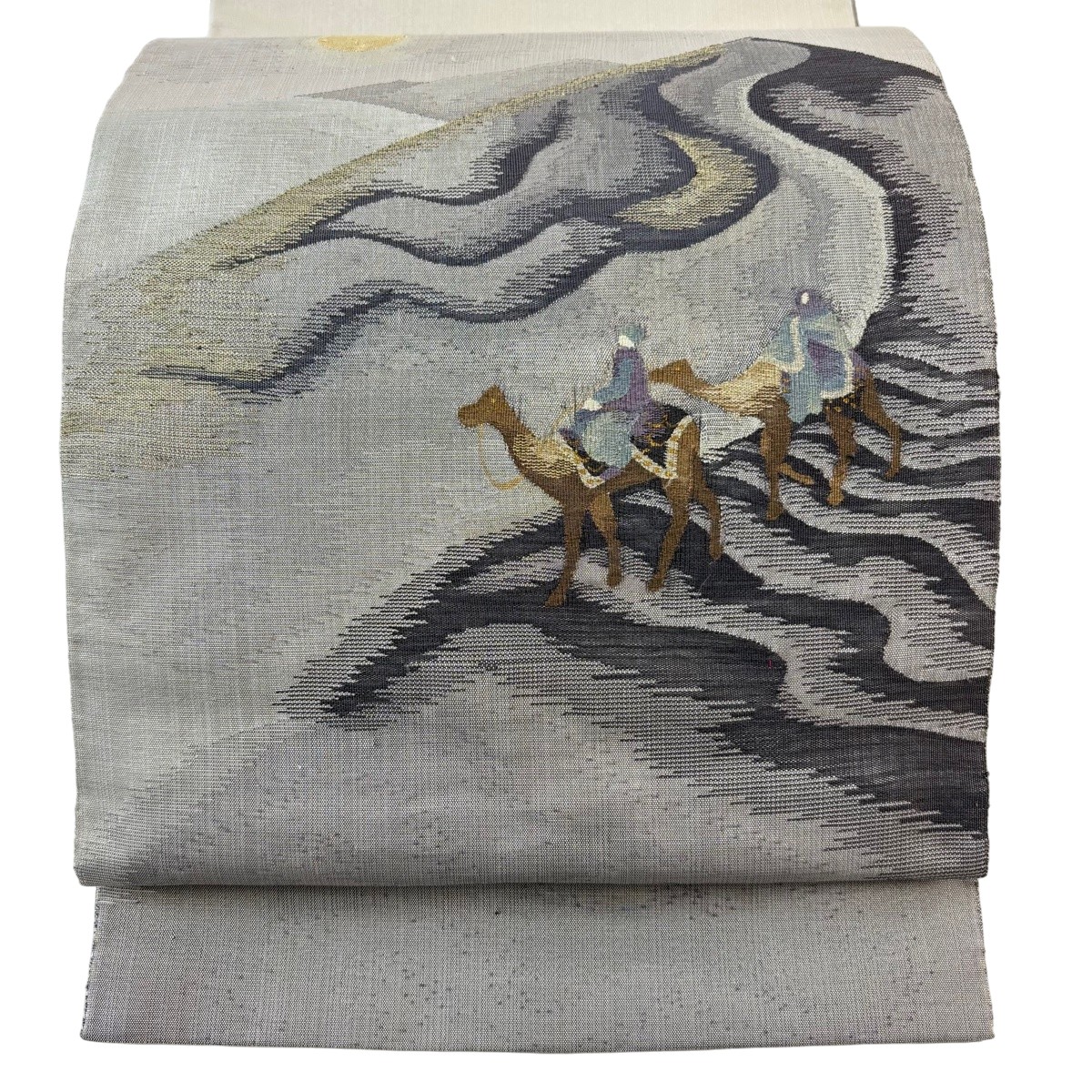 【美品】 袋帯 逸品 月の砂漠 金銀糸 灰色 お太鼓柄 正絹 【中古】 msp29|バイセル 店