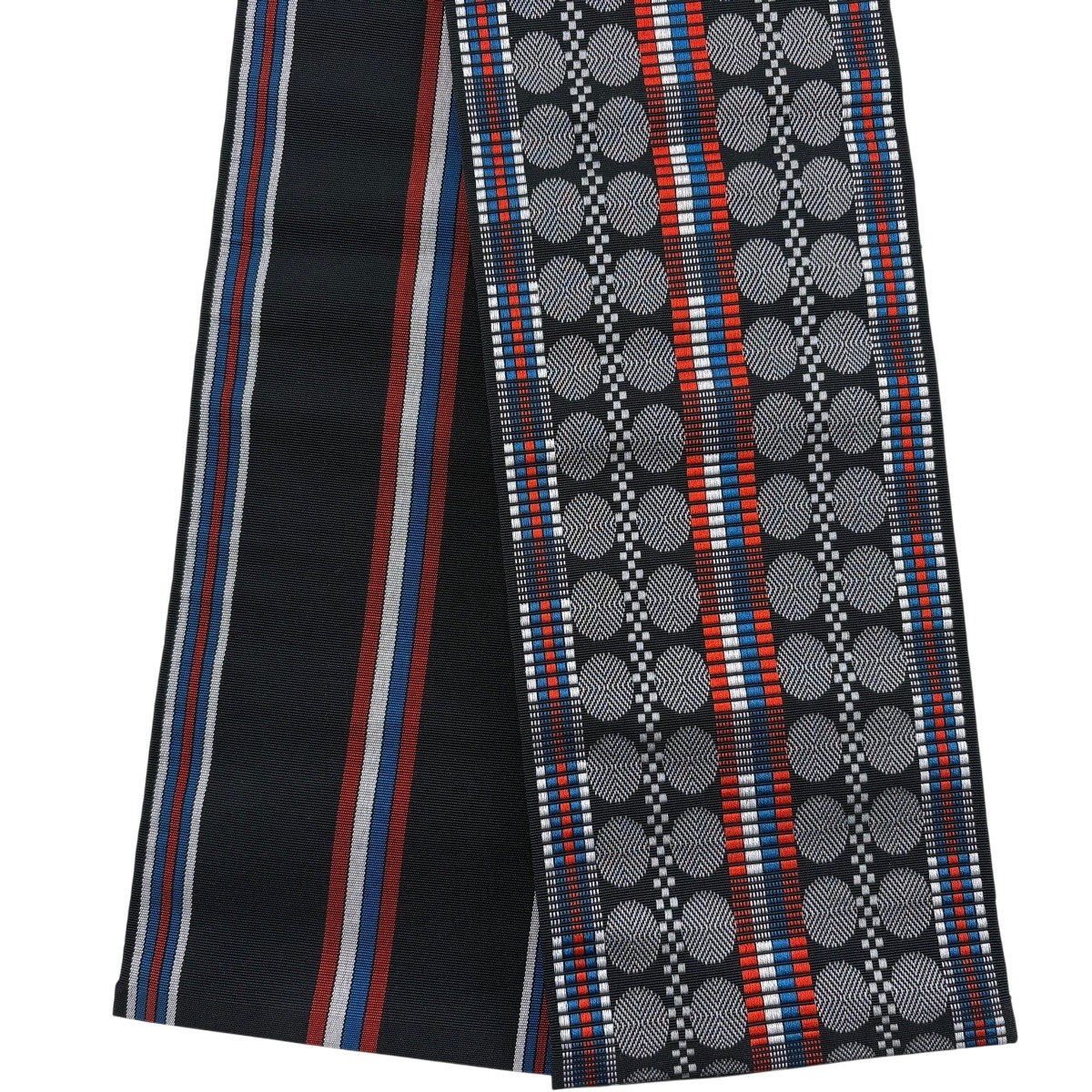 【美品】半幅帯 名品 縞 幾何学模様 黒 正絹 【中古】 msp30|バイセル 店