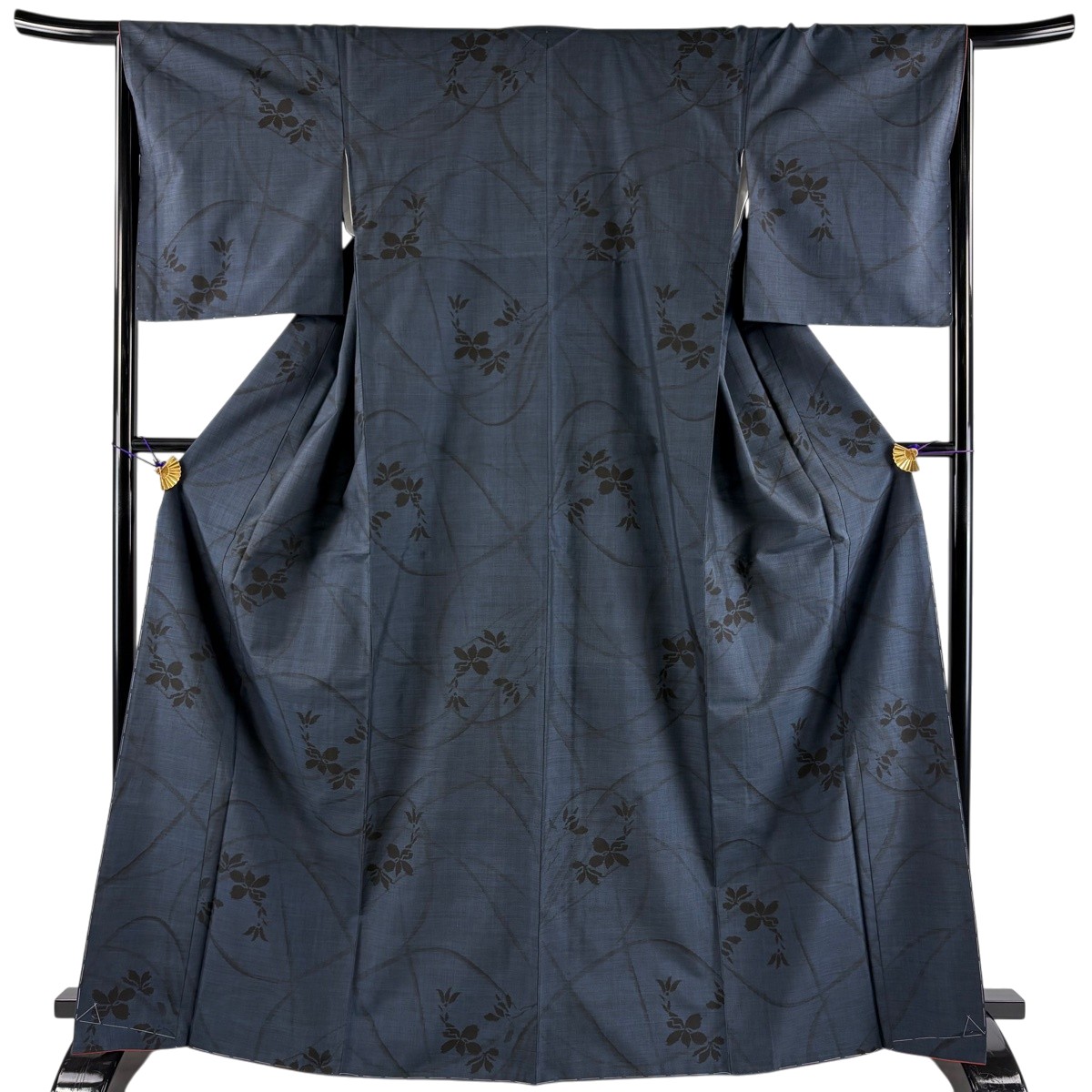 【美品】 大島紬 身丈166.5cm 裄丈65cm M 袷 純泥染 証紙あり 草花 紺色 正絹 名品 【中古】 msp30｜バイセル 店