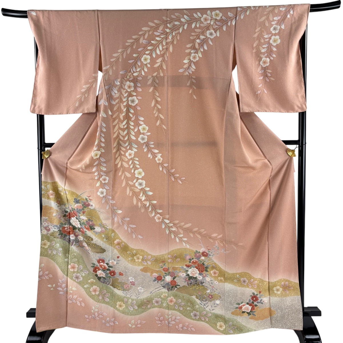 訪問着 身丈168cm 裄丈67.5cm L 袷 花車 桜 金銀彩 絞り 薄ピンク 正絹 名品 【中古】 msp30｜バイセル 店