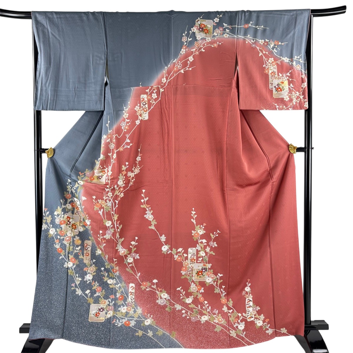 訪問着 身丈166cm 裄丈66.5cm M 袷 菊 破れ色紙 金糸 金銀彩 灰色 正絹 名品 【中古】 msp30|バイセル 店