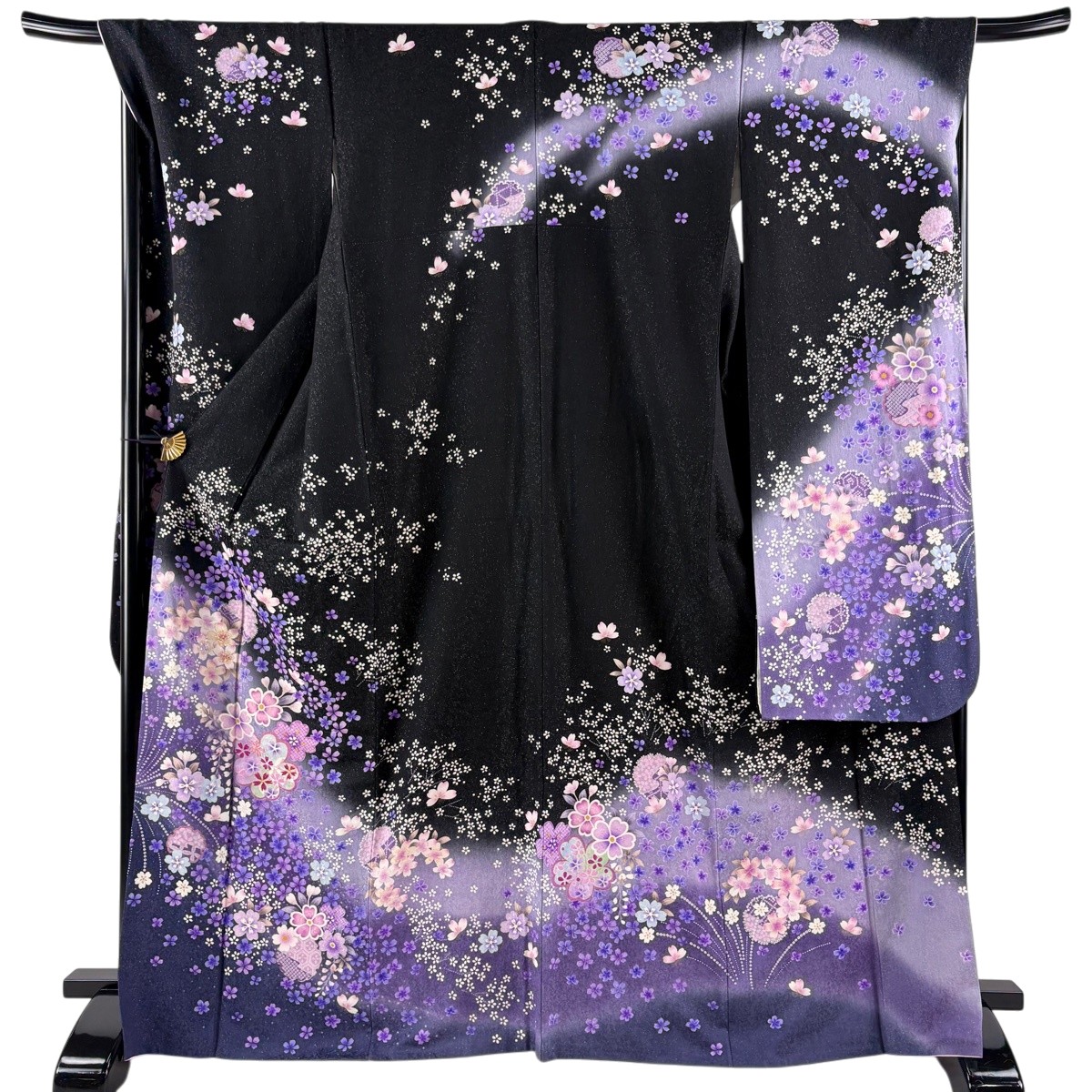 【美品】 振袖 身丈168.5cm 裄丈69cm L 袷 桜 雪輪 銀通し 金糸 黒 正絹 逸品 【中古】 msp29｜バイセル 店