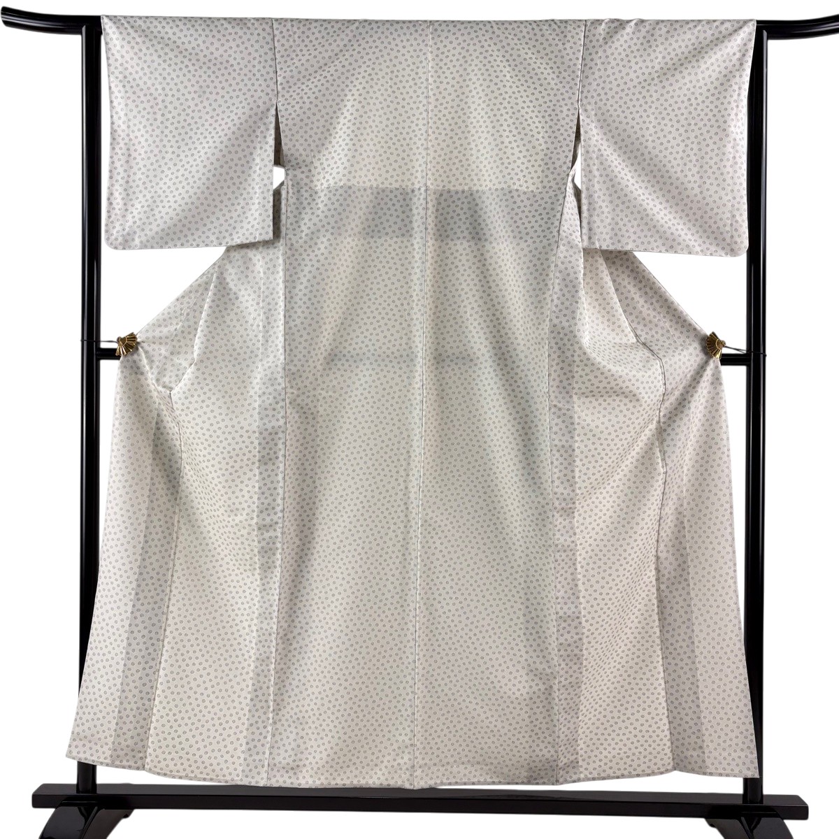【美品】 お召 身丈157cm 裄丈63.5cm S 単衣 バチ衿 幾何学 灰白 正絹 逸品 【中古】 msp29|バイセル 店