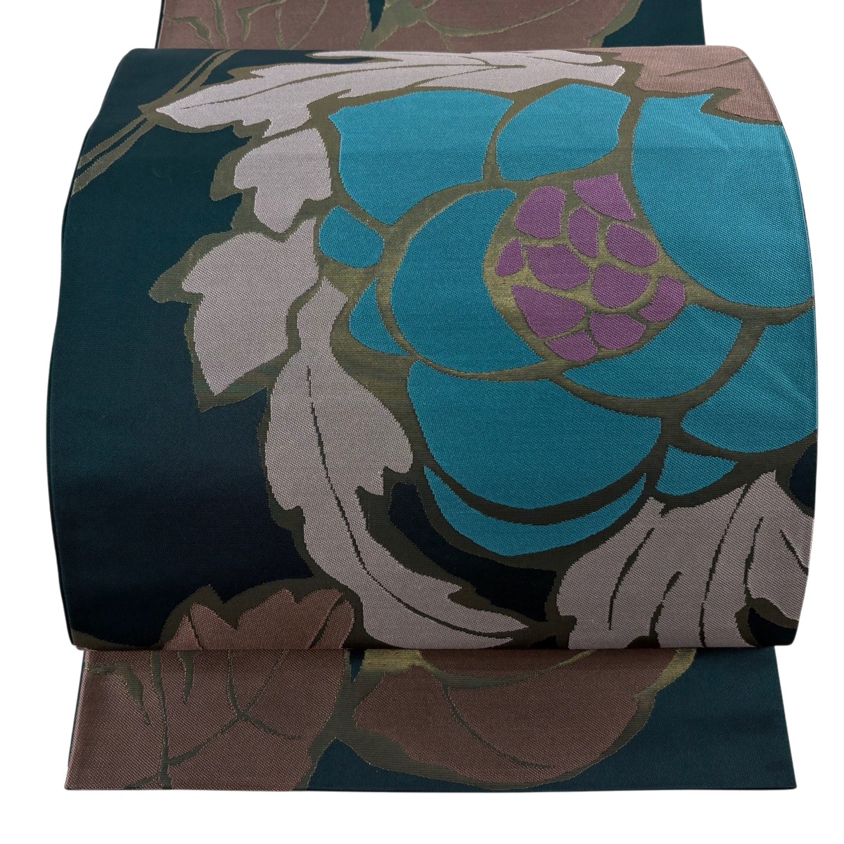 【美品】 袋帯 逸品 辻村ジュサブロー 落款あり 草花 箔 深緑 六通 正絹 【中古】 msp29｜バイセル 店
