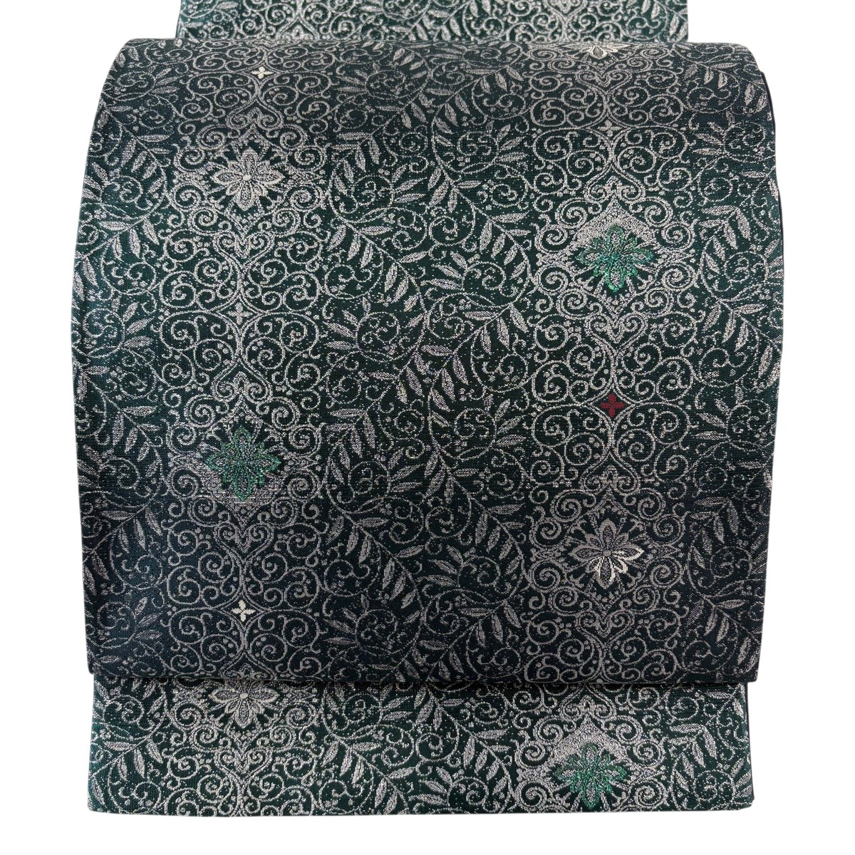 【美品】 袋帯 名品 花唐草 箔 深緑 全通 正絹 【中古】｜バイセル 店