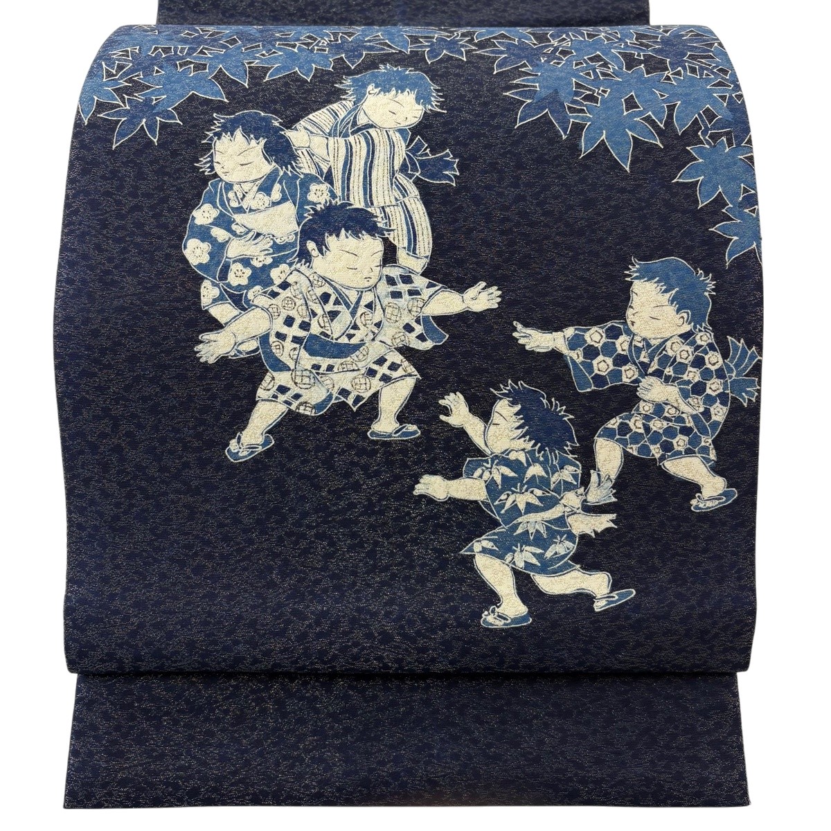 【美品】 袋帯 名品 童 紅葉 銀通し 濃紺 お太鼓柄 正絹 【中古】｜バイセル 店 11,534円