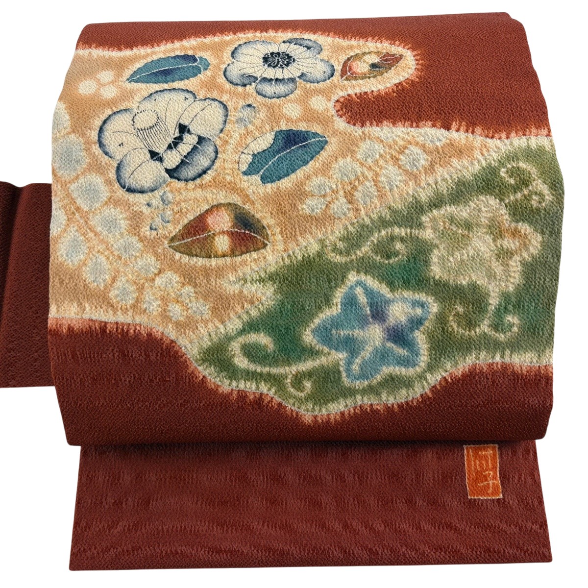 名古屋帯 秀品 落款あり 辻ヶ花柄 花唐草 縮緬 絞り 赤茶 正絹 【中古】｜バイセル 店