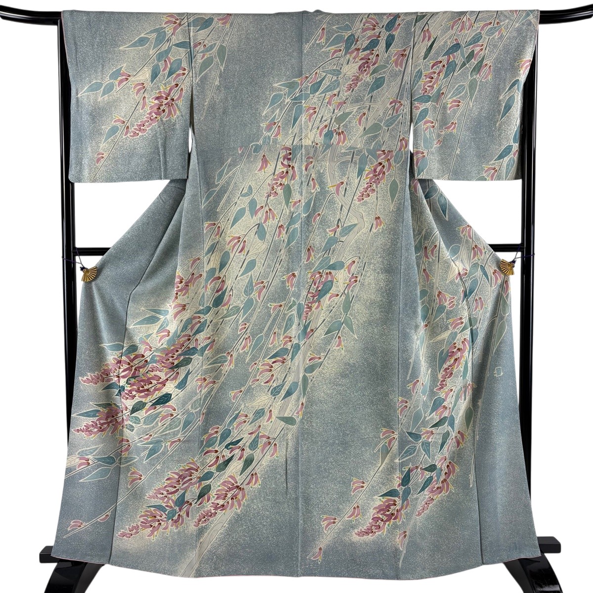 訪問着 身丈161.5cm 裄丈66cm M 袷 落款あり 草花 染め分け 青灰色 正絹 名品 【中古】|バイセル 店