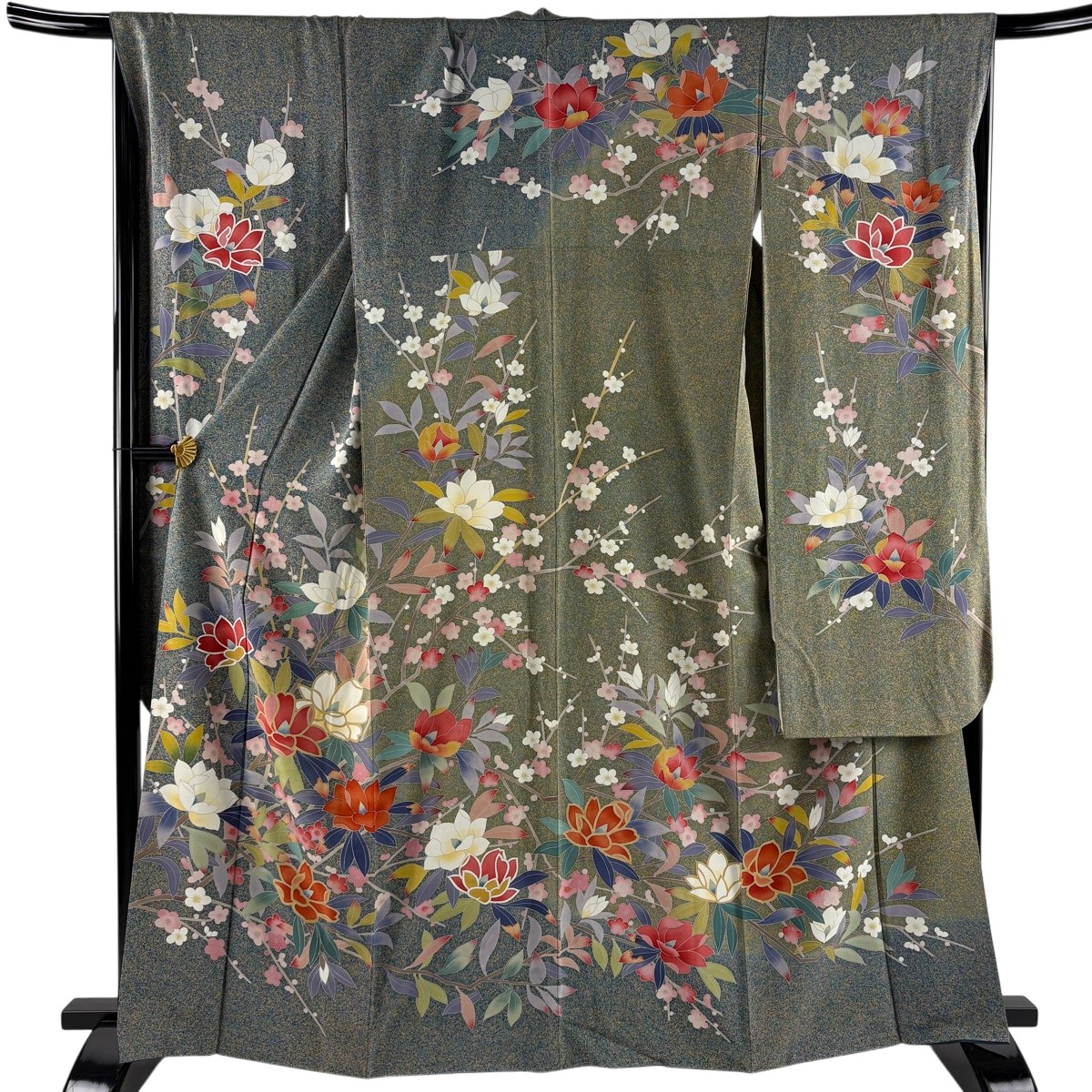 振袖 身丈165.5cm 裄丈67.5cm L 袷 落款あり 枝花 枝梅 染め分け 青緑 正絹 名品 【中古】｜バイセル 店