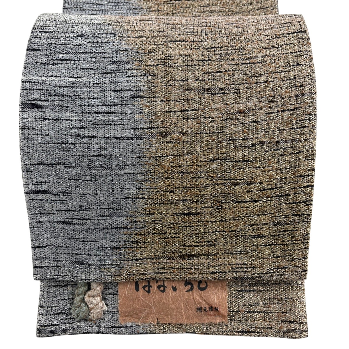 袋帯 名品 証紙あり ぜんまい織 縞 箔 灰茶 全通 正絹 【中古】|バイセル 店