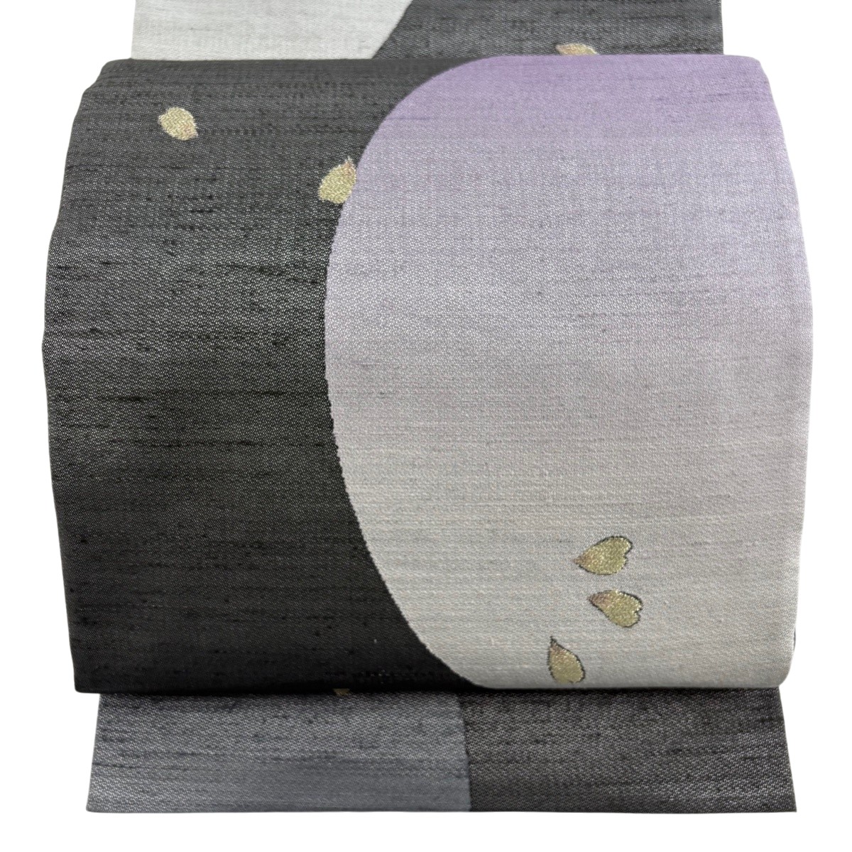 【美品】 袋帯 名品 月 桜の花びら 銀通し 金糸 灰色 お太鼓柄 正絹 【中古】|バイセル 店