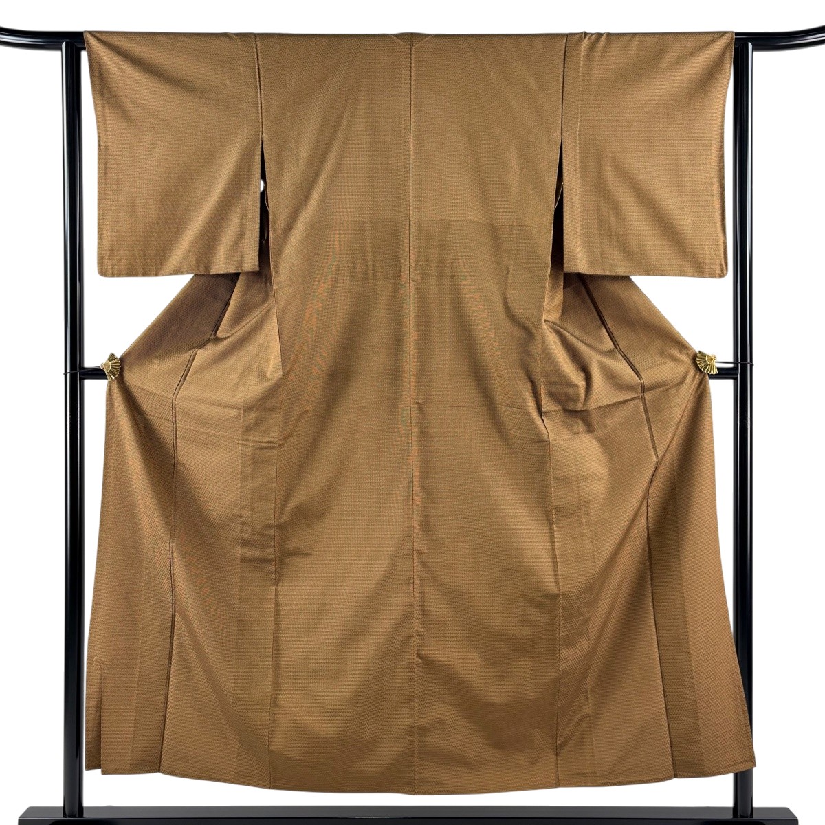 【美品】 お召 身丈153.5cm 裄丈62cm S 単衣 格子 茶色 正絹 逸品 【中古】|バイセル 店