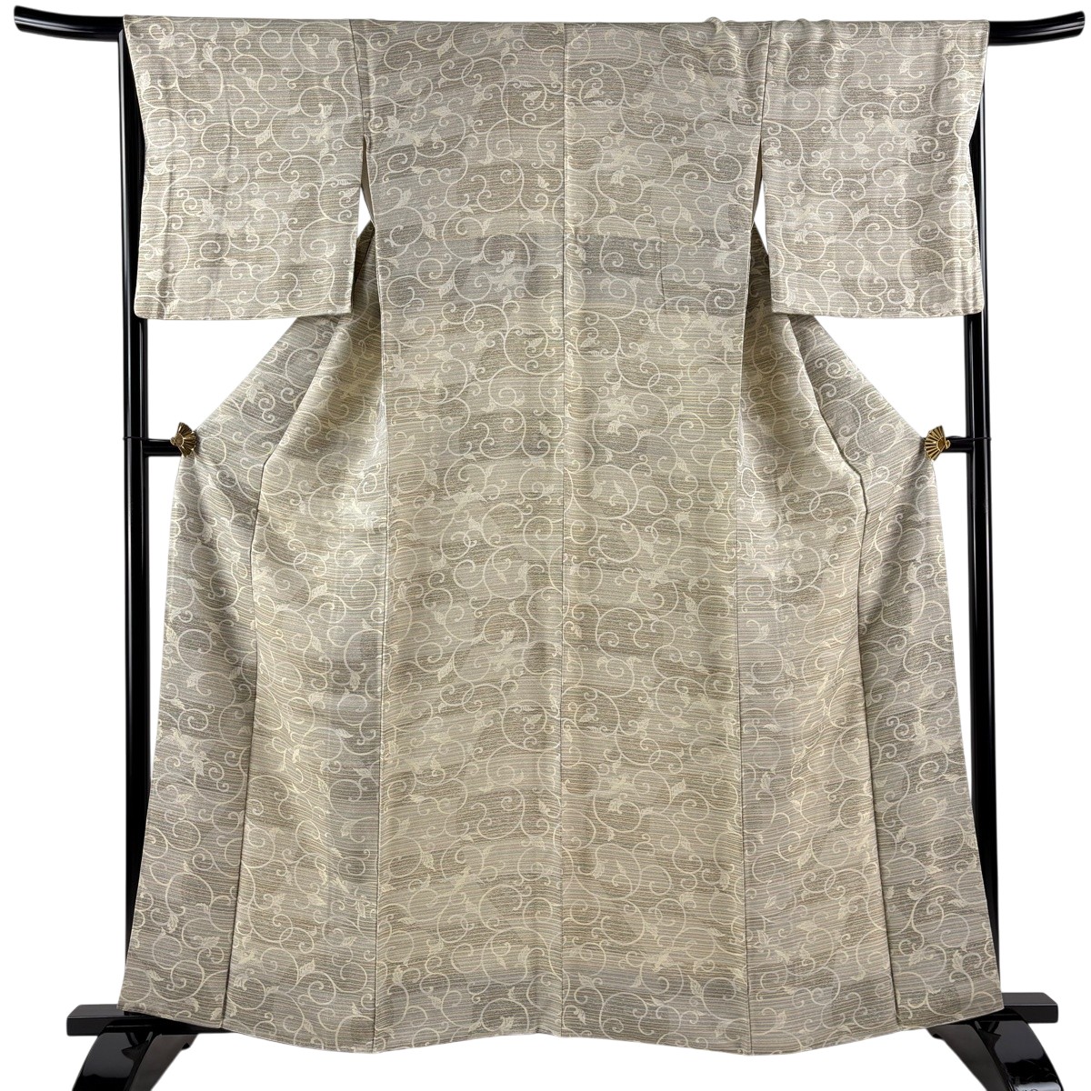 【美品】 小紋 身丈162.5cm 裄丈66cm M 袷 鳥 唐草 灰緑 正絹 逸品 【中古】|バイセル 店