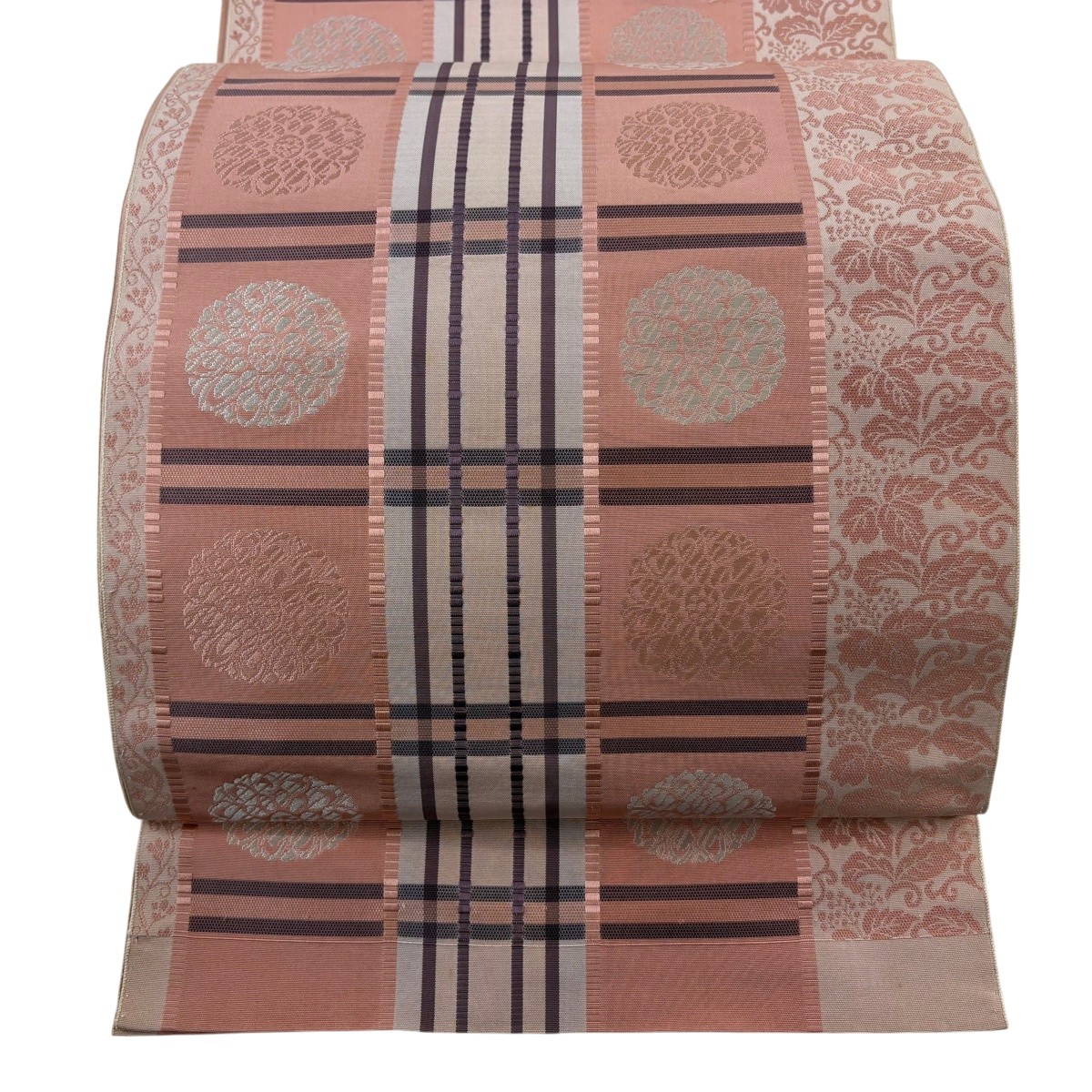 名古屋帯 秀品 華文 格子 ピンク 正絹 【中古】｜バイセル 店