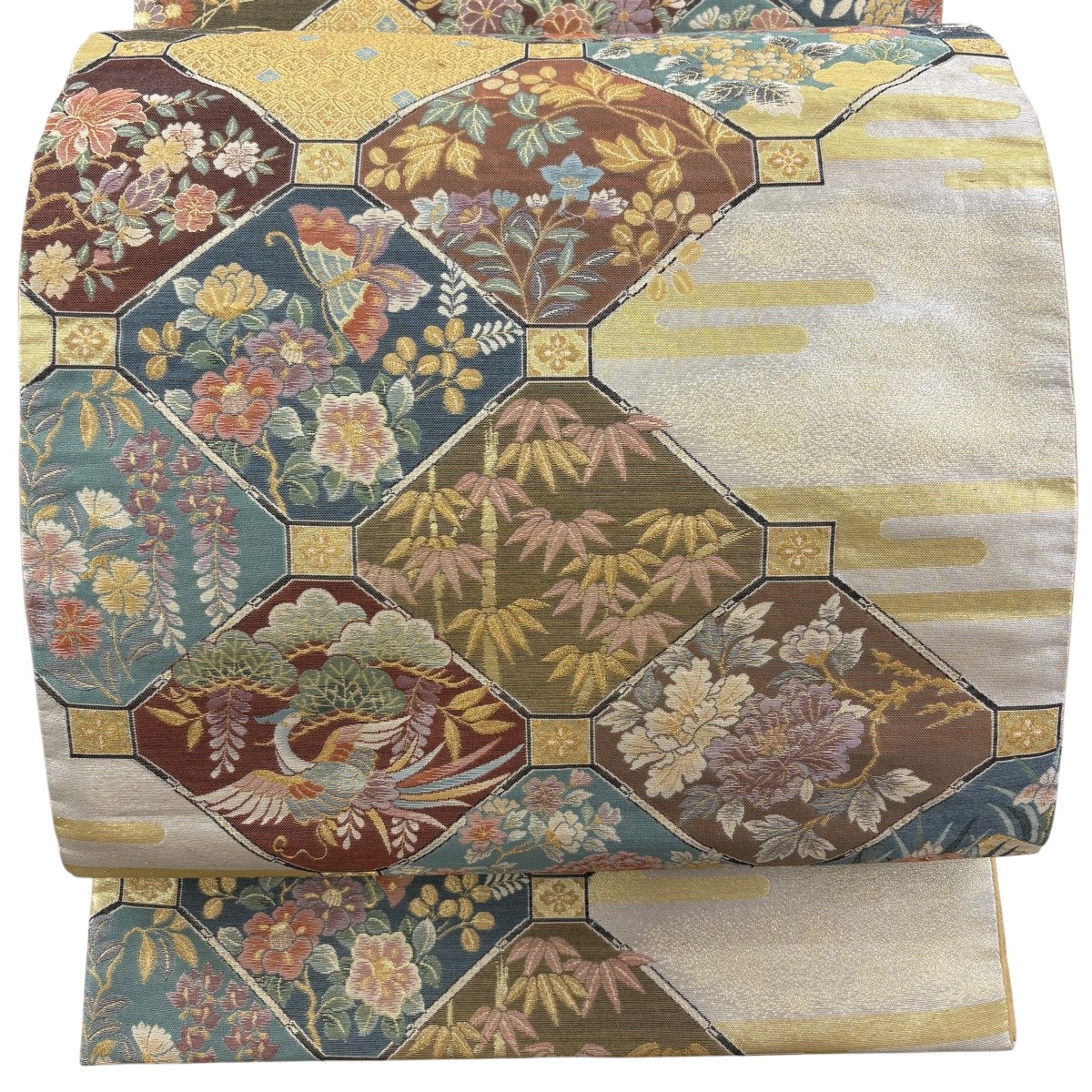 【美品】 袋帯 秀品 蝶 笹 本金箔 金色 六通 正絹 【中古】｜バイセル 店