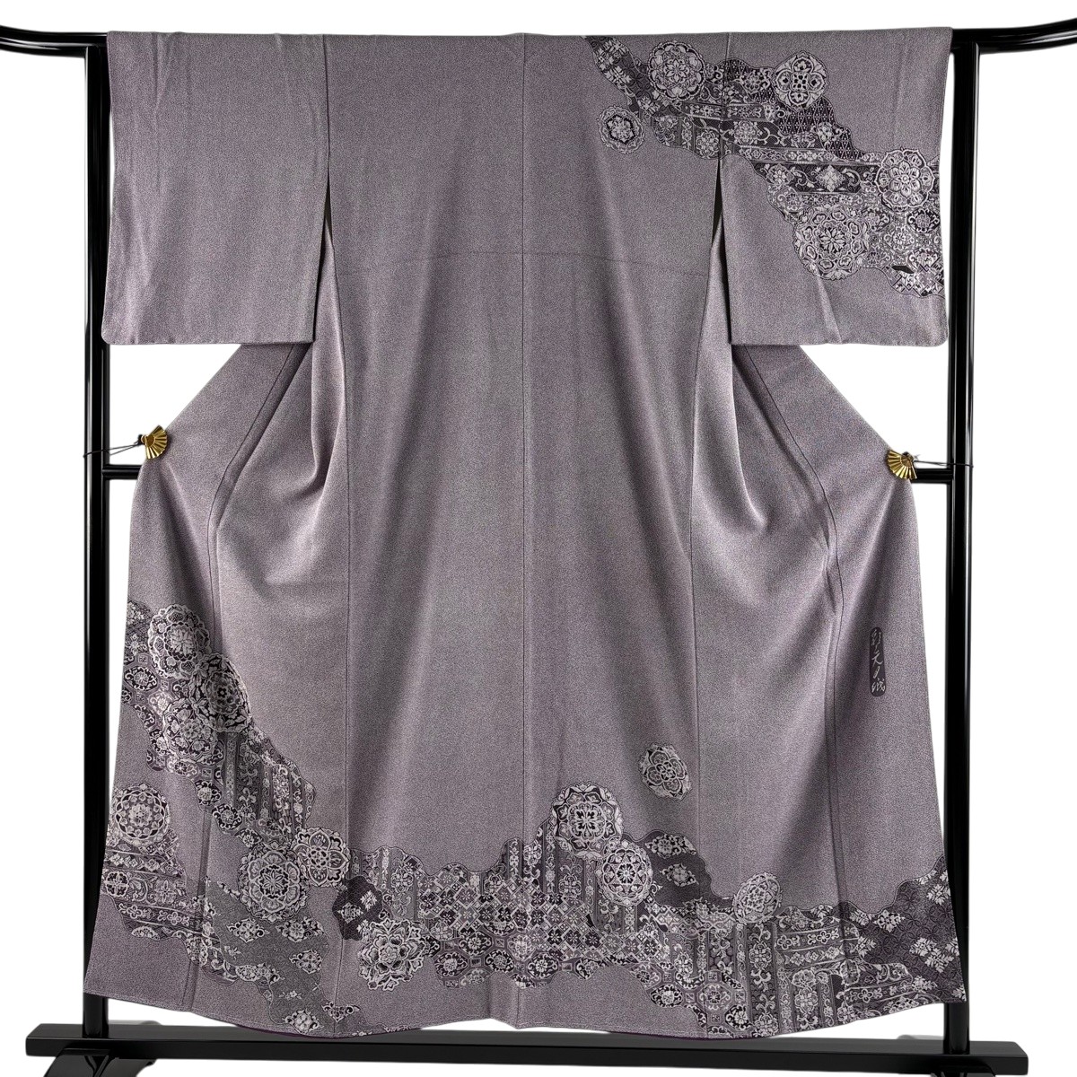 訪問着 身丈154cm 裄丈62cm S 袷 霧島忍 華文 蜀江文 紫 正絹 名品 【中古】｜バイセル 店