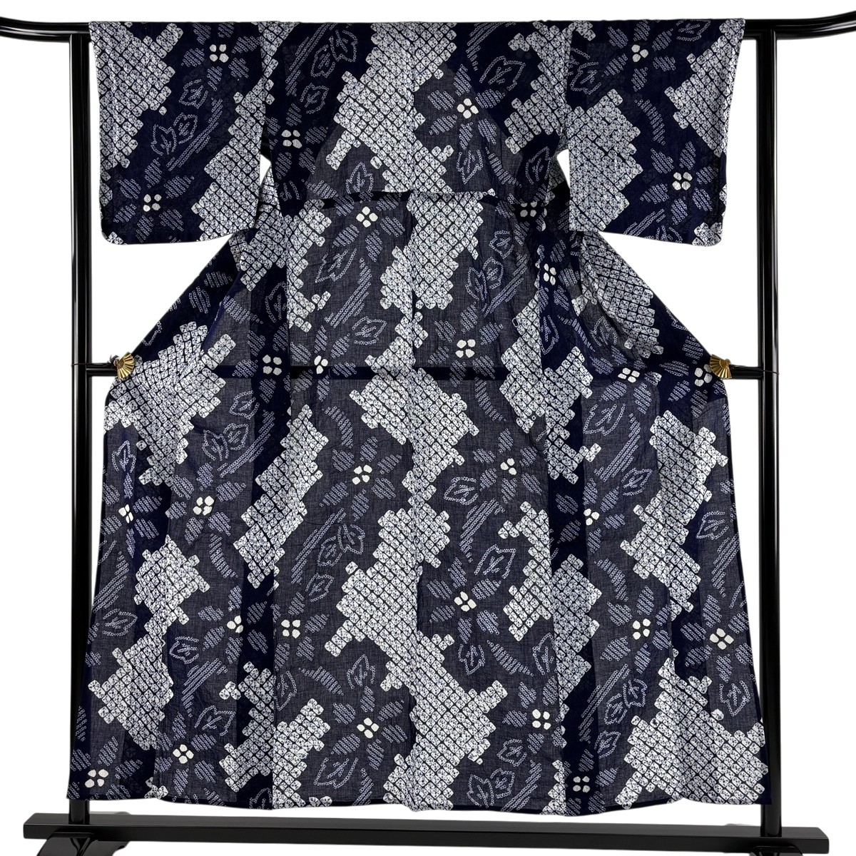 【美品】 浴衣 身丈153cm 裄丈61.5cm S 絞り浴衣 草花 幾何学模様 紺色 綿 名品 【中古】|バイセル 店