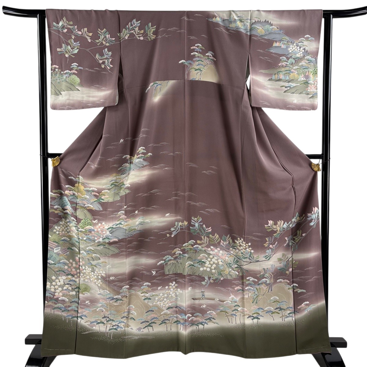 訪問着 身丈163.5cm 裄丈63cm S 袷 家屋 松 染め分け ぼかし 灰紫 正絹 名品 【中古】｜バイセル 店 13,884円