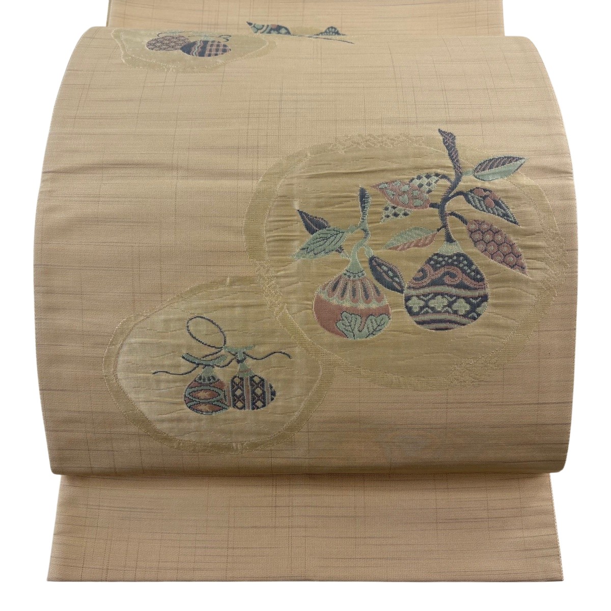 袋帯 名品 証紙あり 本場筑前博多織 小森草木染工房 生り物 ベージュ 全通 正絹 【中古】|バイセル 店