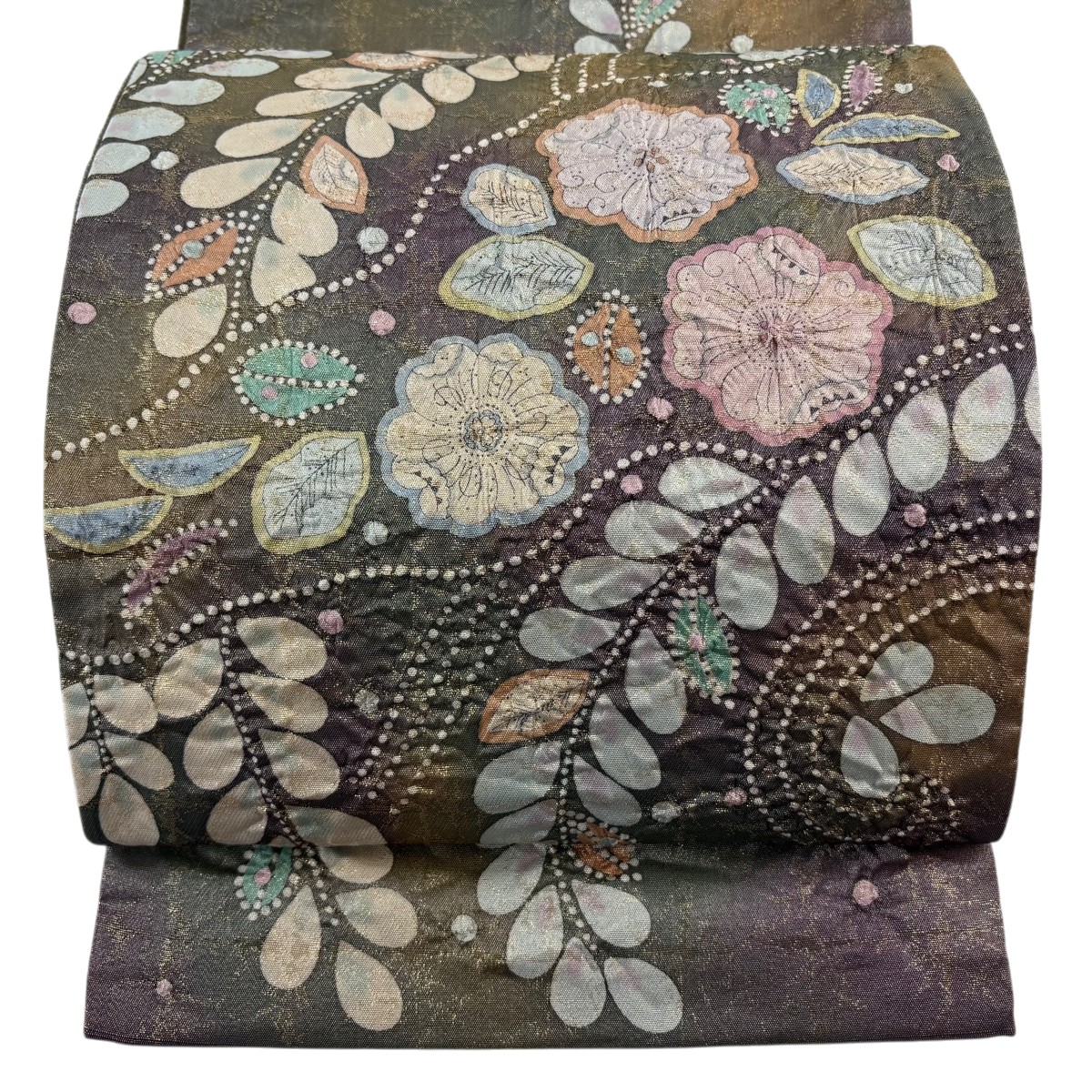 【美品】 袋帯 名品 落款あり 辻が花 箔 茶緑色 お太鼓柄 正絹 【中古】|バイセル 店