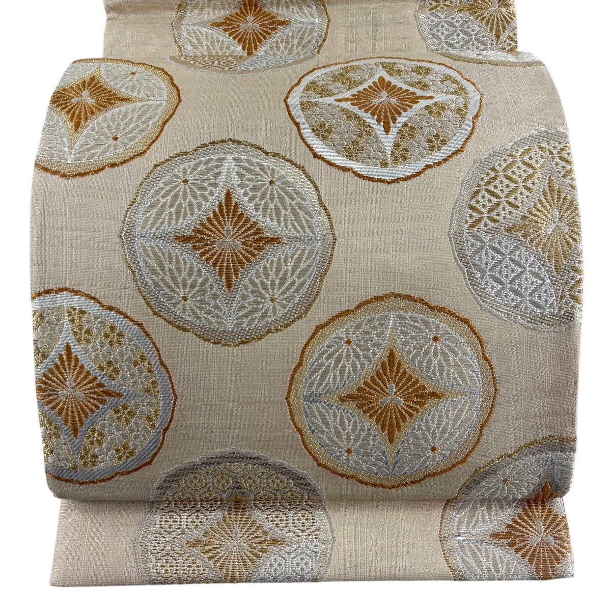 【美品】 袋帯 名品 華文 若松 金銀糸 箔 ベージュ 六通 正絹 【中古】｜バイセル 店