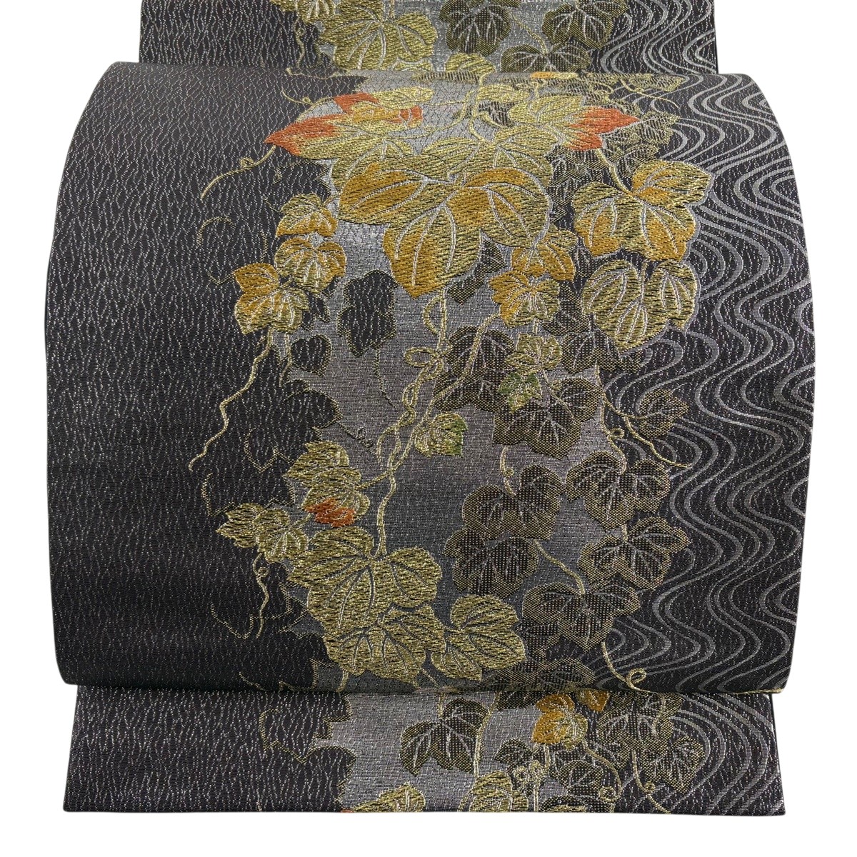袋帯 名品 蔦 流水 金糸 箔 灰色 六通 正絹 【中古】|バイセル 店
