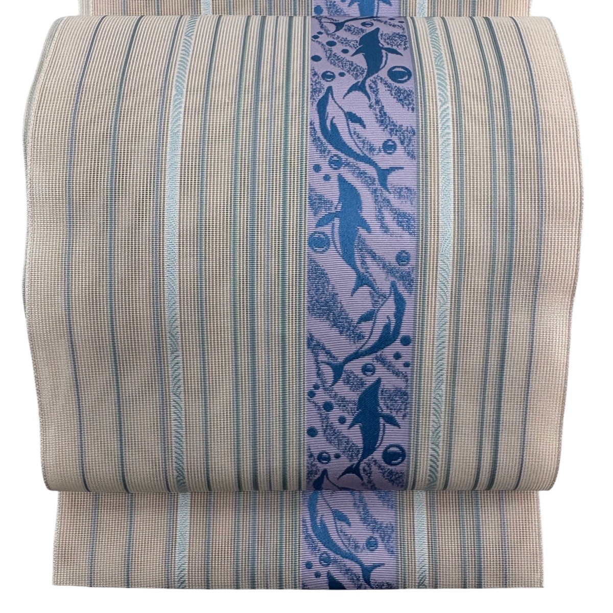 【美品】 名古屋帯 逸品 夏帯 紗 やまと イルカ 縞 ピンクベージュ 正絹 【中古】｜バイセル 店 30,420円