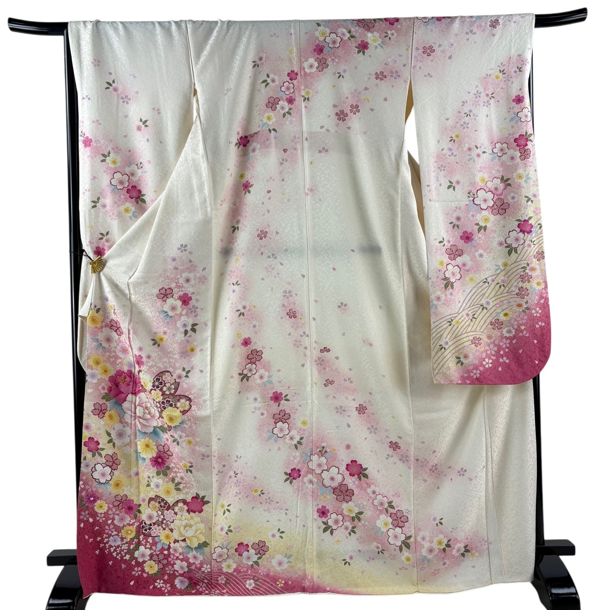 振袖 身丈168.5cm 裄丈67.5cm L 袷 桜 牡丹 銀通し 箔 クリーム 正絹 逸品 【中古】|バイセル 店