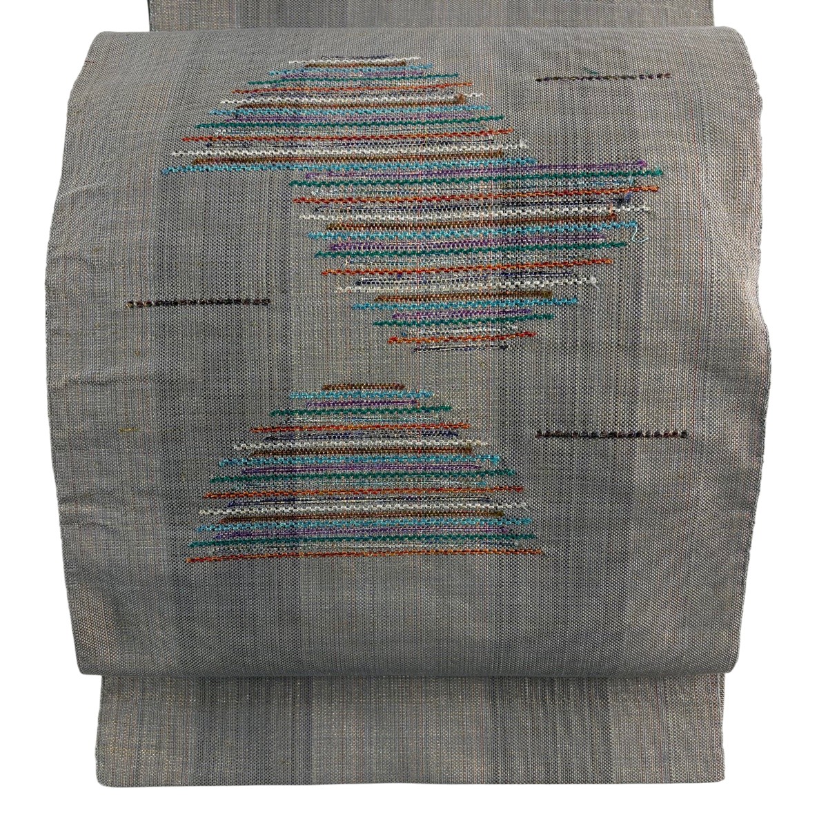 名古屋帯 秀品 八寸名古屋帯 松葉仕立て 縞 金糸 刺繍 灰色 正絹 【中古】｜バイセル 店
