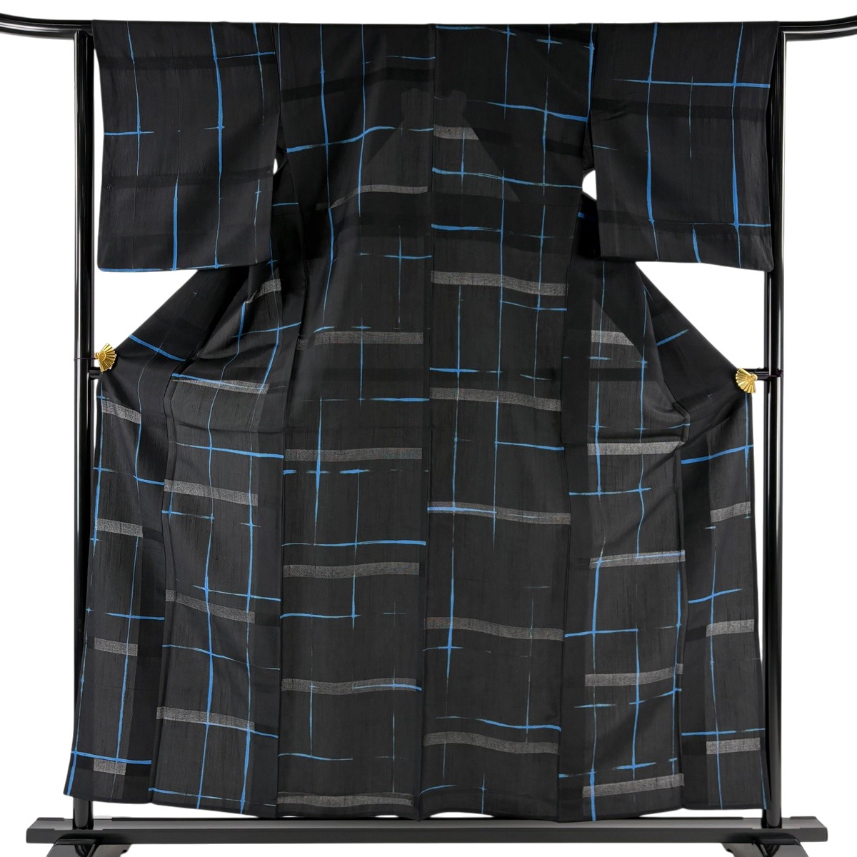 【美品】 小紋 身丈157cm 裄丈63.5cm S 薄物 夏紬地 格子 黒 正絹 名品 【中古】|バイセル 店