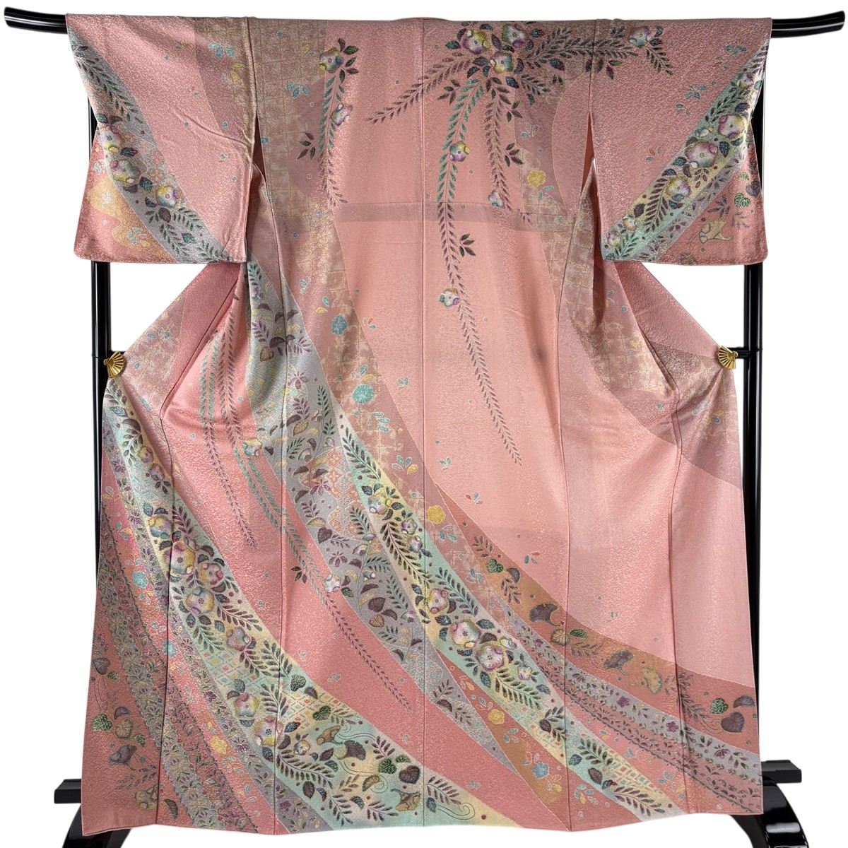 【美品】 訪問着 身丈166.5cm 裄丈68.5cm L 袷 辻が花柄 地紋 金彩 ピンク 正絹 名品 【中古】｜バイセル 店
