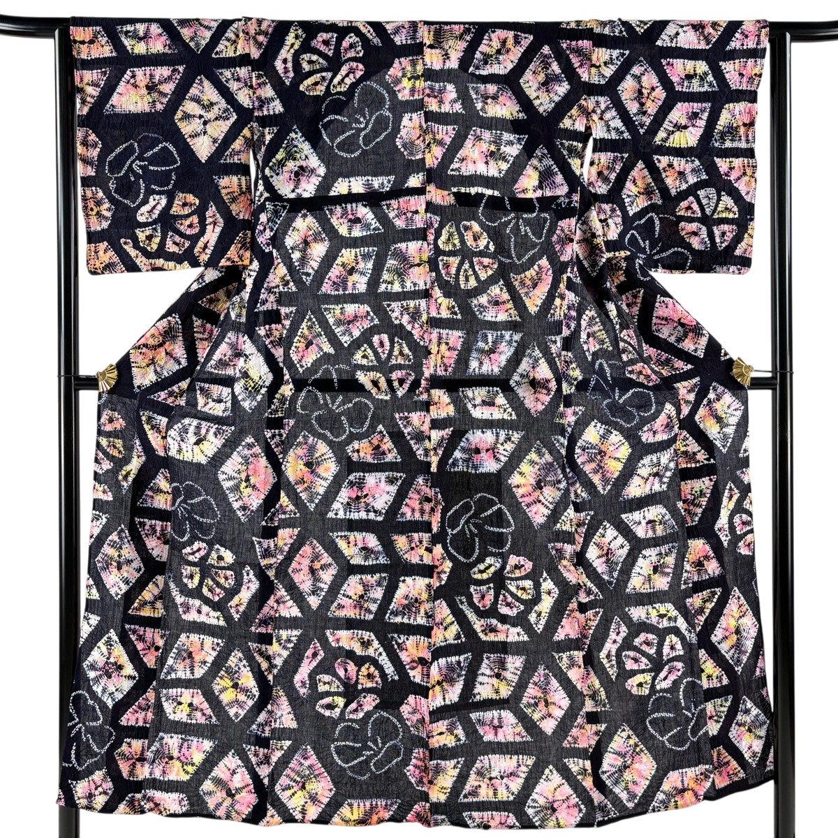 【美品】 浴衣 身丈152.5cm 裄丈62cm S 絞り浴衣 花 菱 濃紺 綿 名品 【中古】|バイセル 店