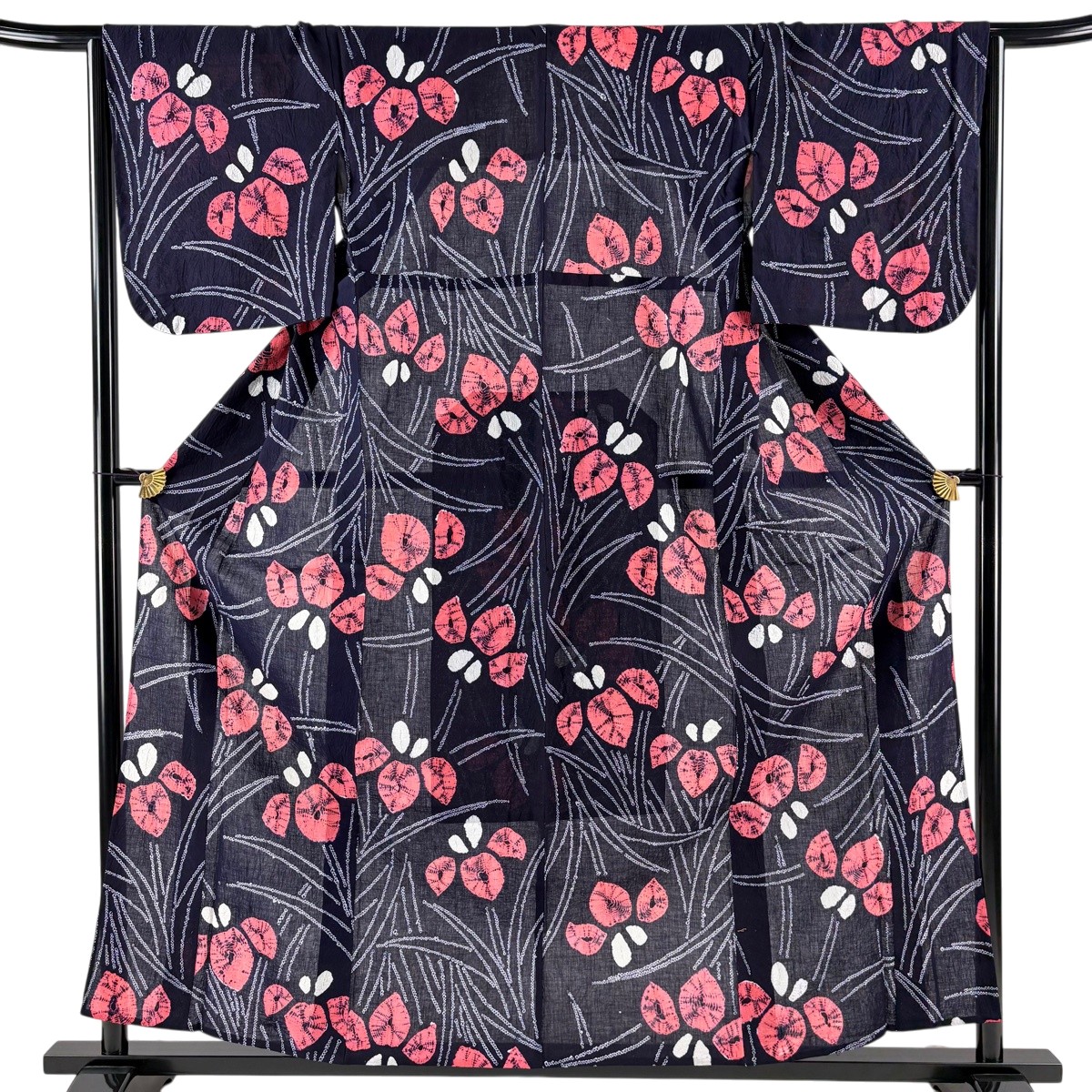 【美品】 浴衣 身丈157cm 裄丈64cm M 絞り浴衣 菖蒲 濃紺 綿 名品 【中古】|バイセル 店