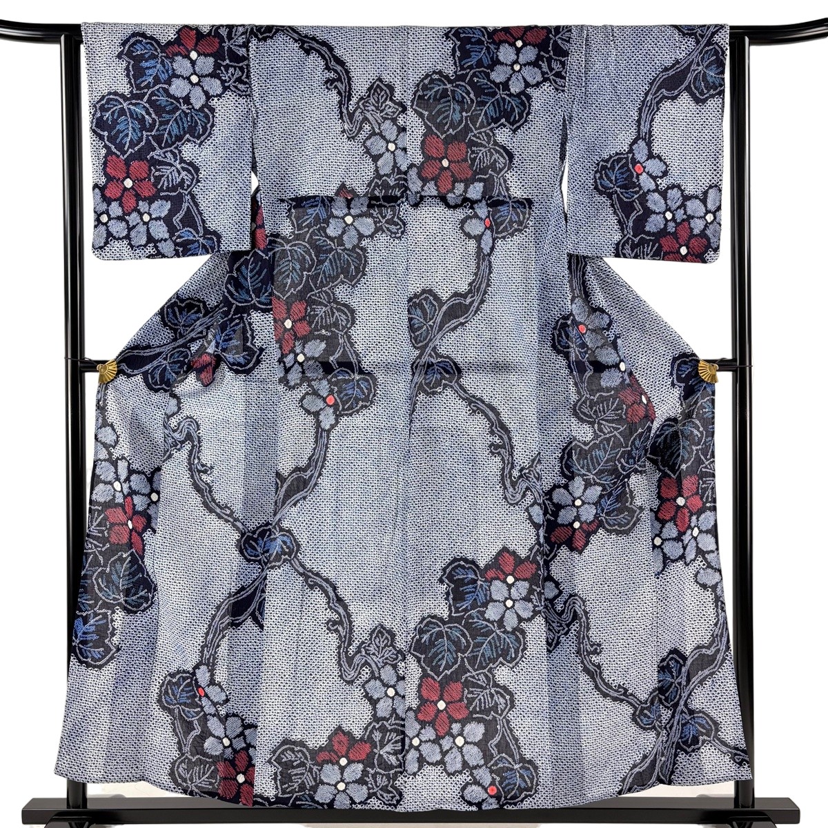 【美品】 浴衣 身丈155cm 裄丈63cm S 絞り浴衣 草花 紺色 綿 名品 【中古】｜バイセル 店