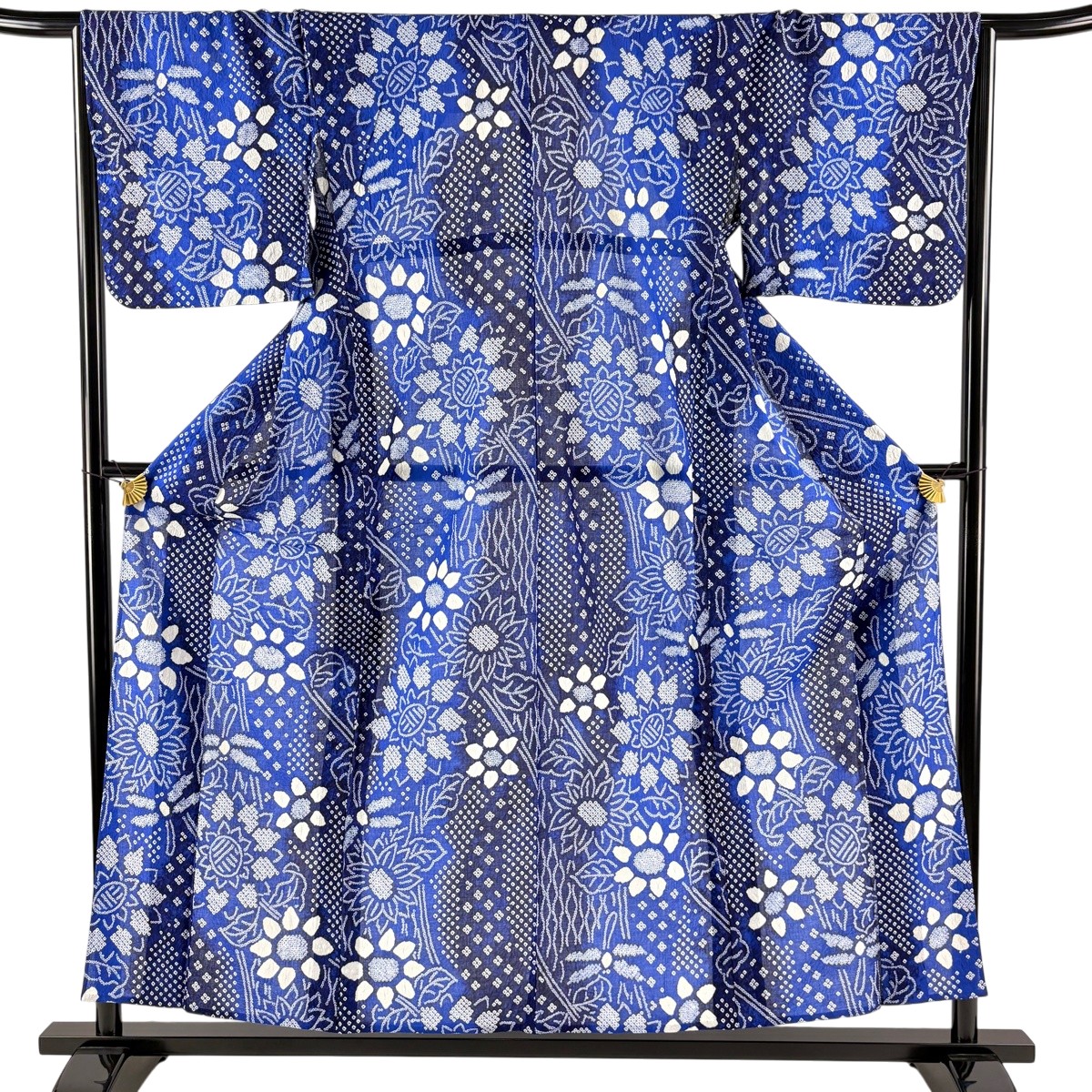 【美品】 浴衣 身丈156cm 裄丈66cm M 絞り浴衣 草花 青 綿 名品 【中古】｜バイセル 店
