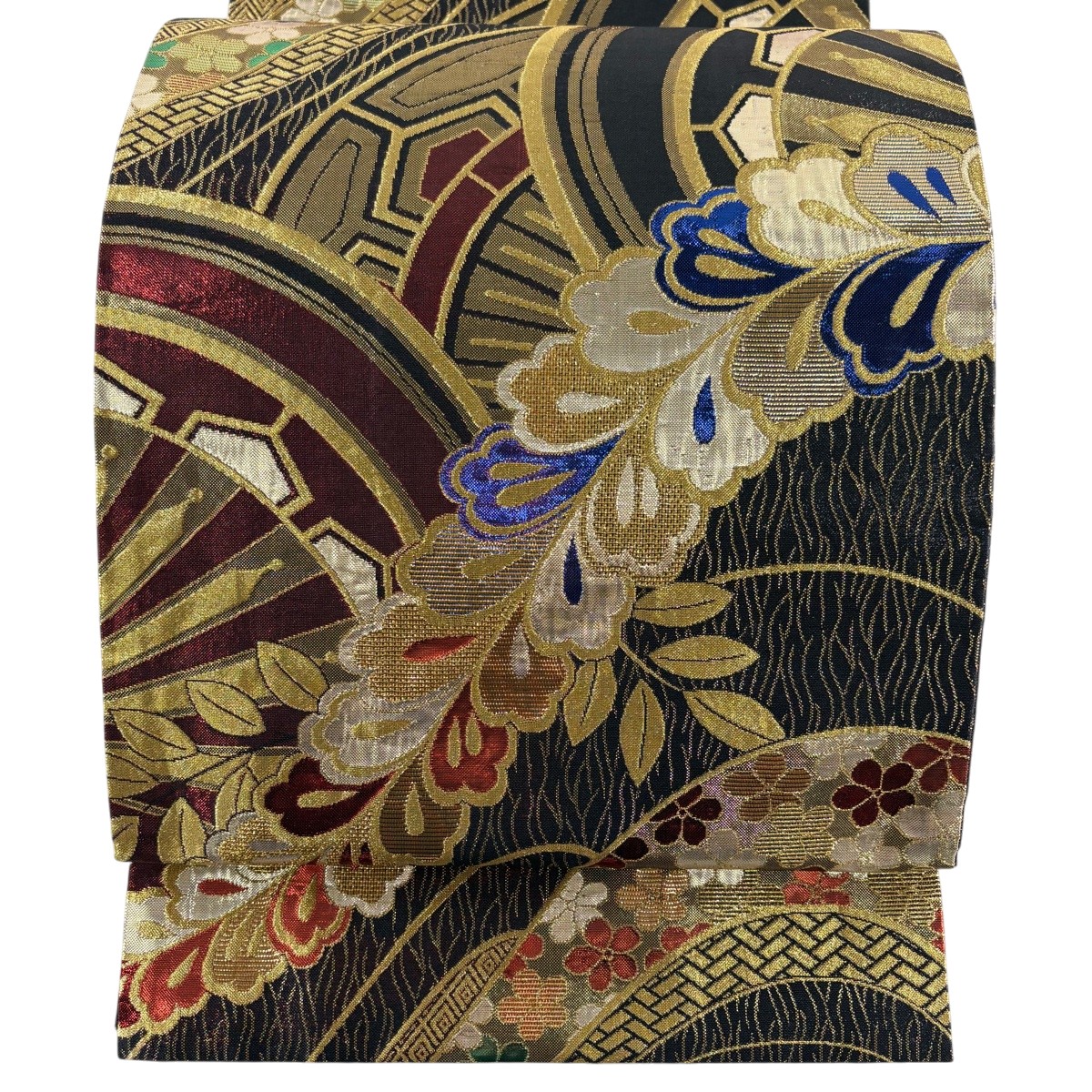 【美品】 袋帯 秀品 振袖向き 片輪車 藤 金糸 箔 黒 六通 正絹 【中古】｜バイセル 店
