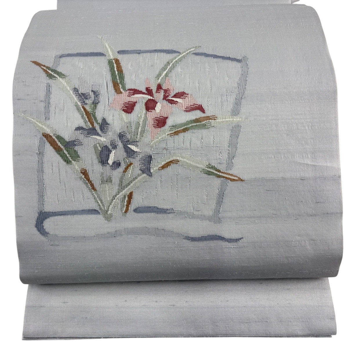 開き名古屋帯 秀品 落款あり 夏帯 草花 青灰色 正絹 【中古】｜バイセル 店