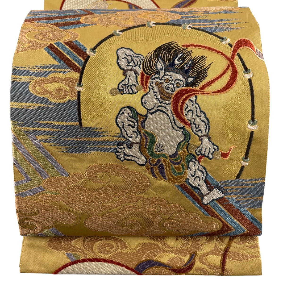 袋帯 名品 落款あり 風神雷神 箔 薄茶色 六通 正絹 【中古】|バイセル 店