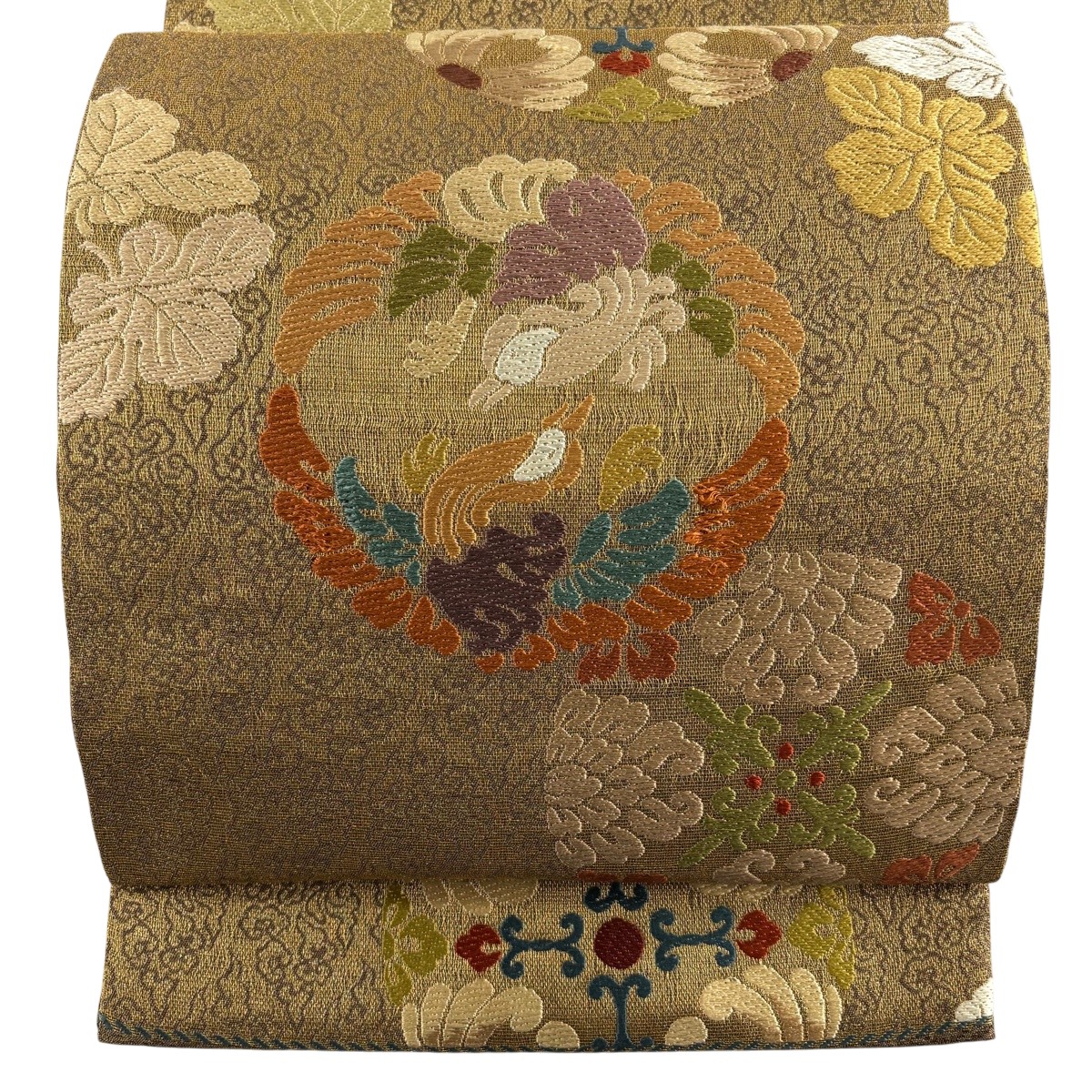 袋帯 名品 関西仕立て 浮線綾文 鳥 金糸 金色 六通 正絹 【中古】｜バイセル 店