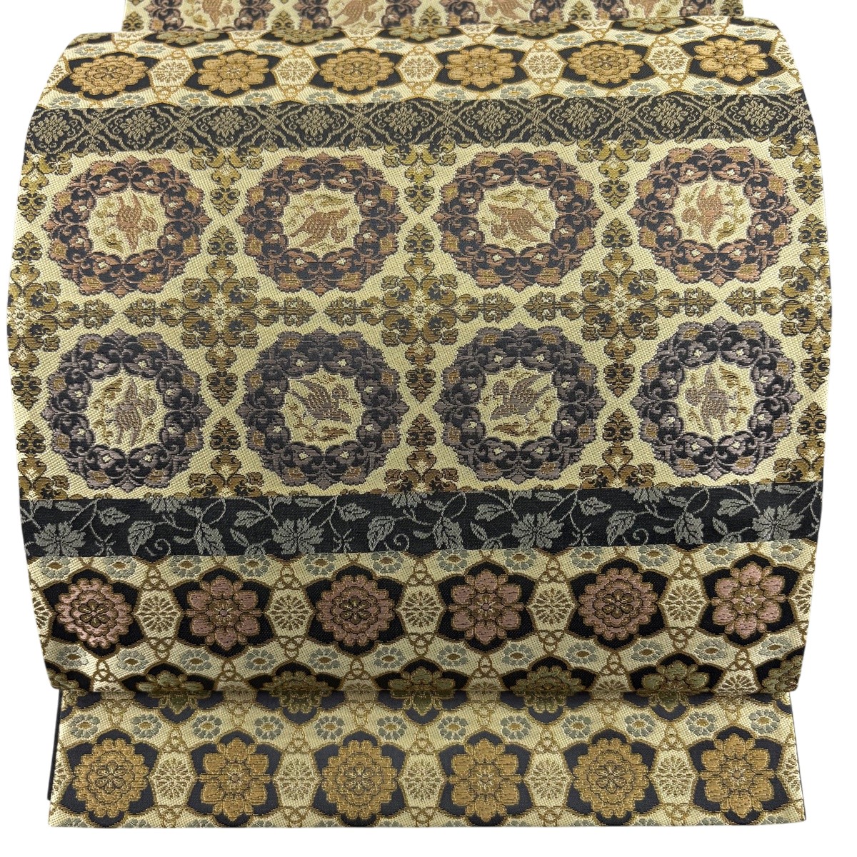【美品】 袋帯 名品 箔屋清兵衛 落款あり 花鳥 華文 箔 墨色 全通 正絹 【中古】｜バイセル 店