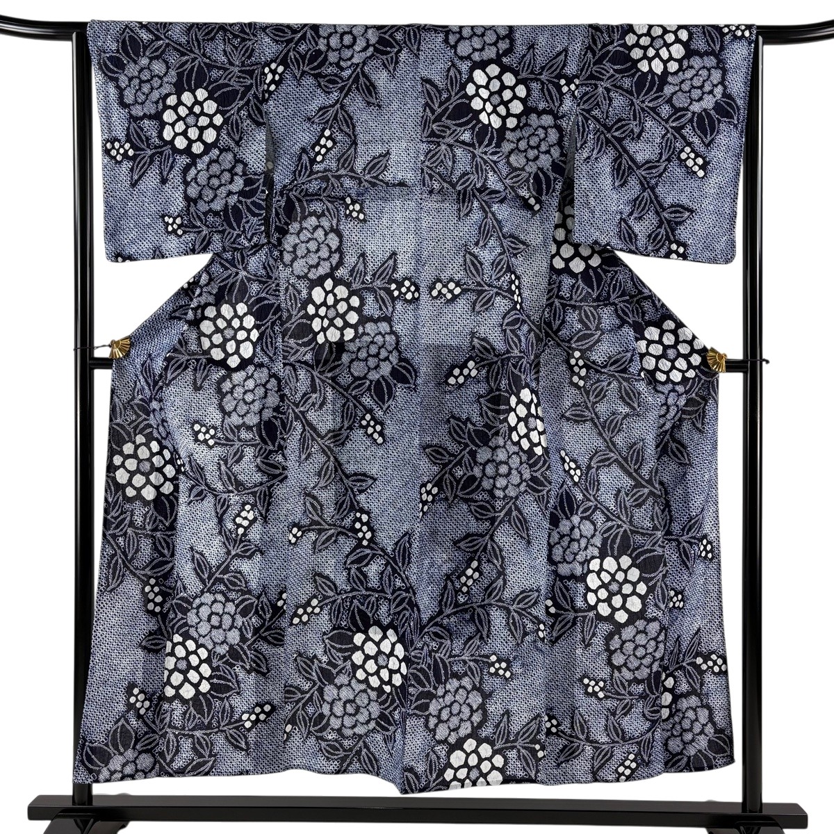 【美品】 浴衣 身丈153.5cm 裄丈65cm M 絞り浴衣 草花 紺色 綿 名品 【中古】｜バイセル 店