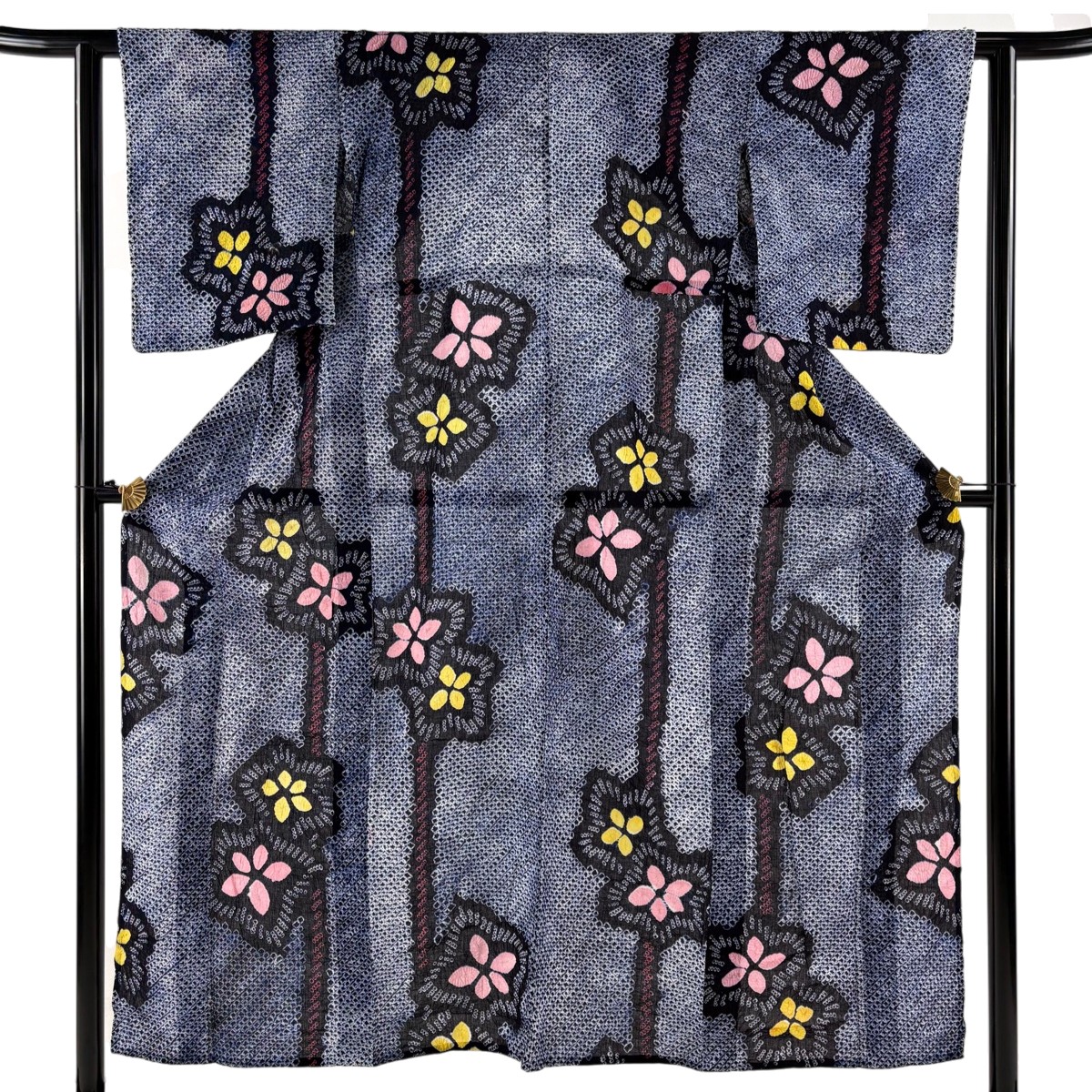 【美品】 浴衣 身丈152cm 裄丈61cm S 絞り浴衣 花 紺色 綿 名品 【中古】｜バイセル 店