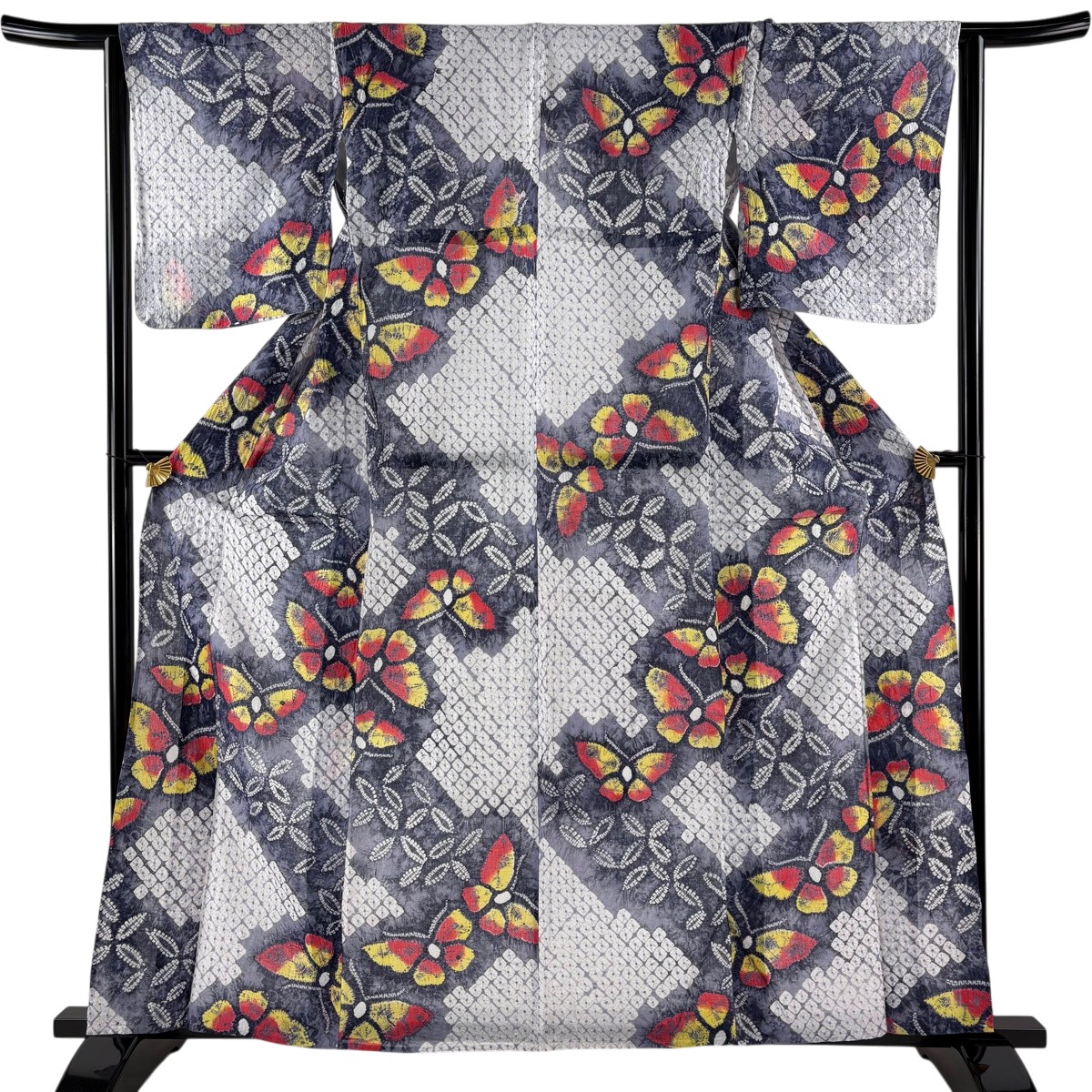 【美品】 浴衣 身丈161cm 裄丈64cm M 絞り浴衣 蝶 灰紫 綿 名品 【中古】|バイセル 店