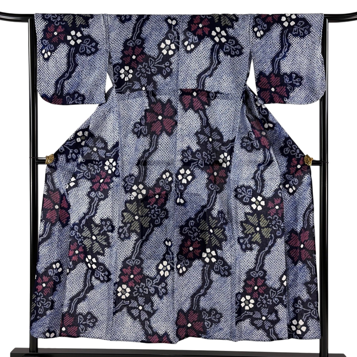 【美品】 浴衣 身丈152cm 裄丈65cm M 絞り浴衣 草花 紺色 綿 名品 【中古】｜バイセル 店