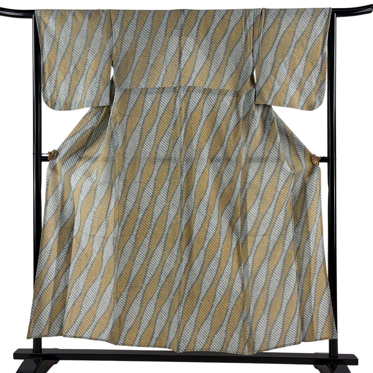 【美品】 浴衣 身丈155cm 裄丈64cm M 絞り浴衣 立涌 縞 灰緑 綿 名品 【中古】|バイセル 店