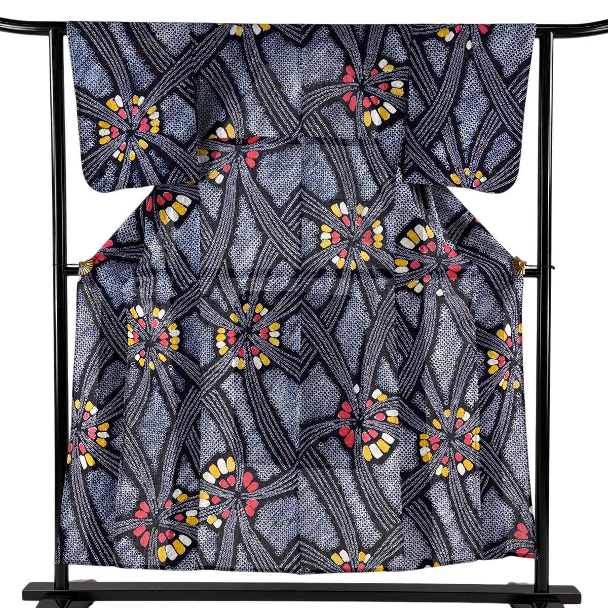 【美品】 浴衣 身丈153.5cm 裄丈62.5cm S 絞り浴衣 幾何学 紺色 綿 名品 【中古】｜バイセル 店 15,696円