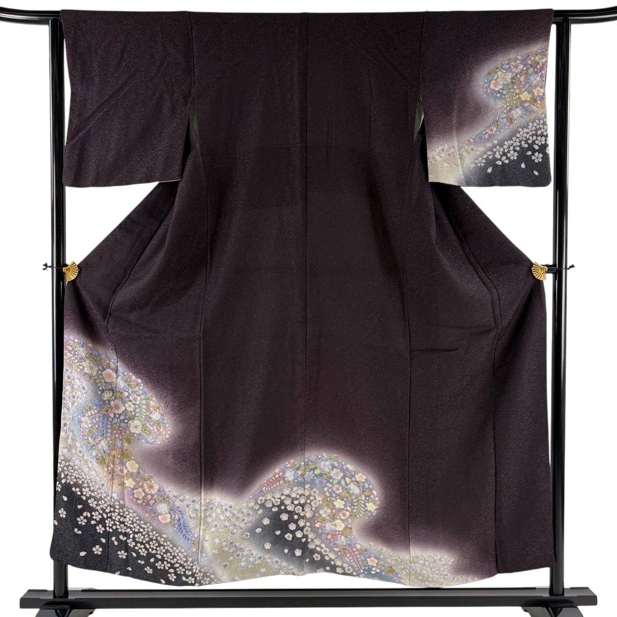 付下げ 身丈150.5cm 裄丈62cm S 袷 辻が花 霞 銀通し 金彩 濃紫 正絹 名品 【中古】|バイセル 店