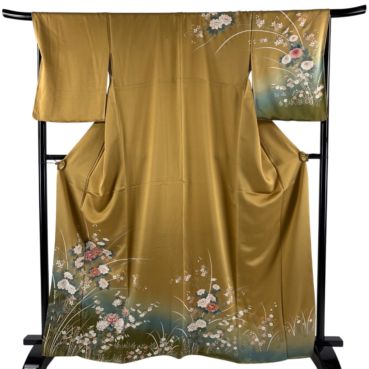 【美品】 訪問着 身丈166cm 裄丈68cm L 袷 草花 波 金彩 ぼかし 山吹茶色 正絹 秀品 【中古】｜バイセル 店