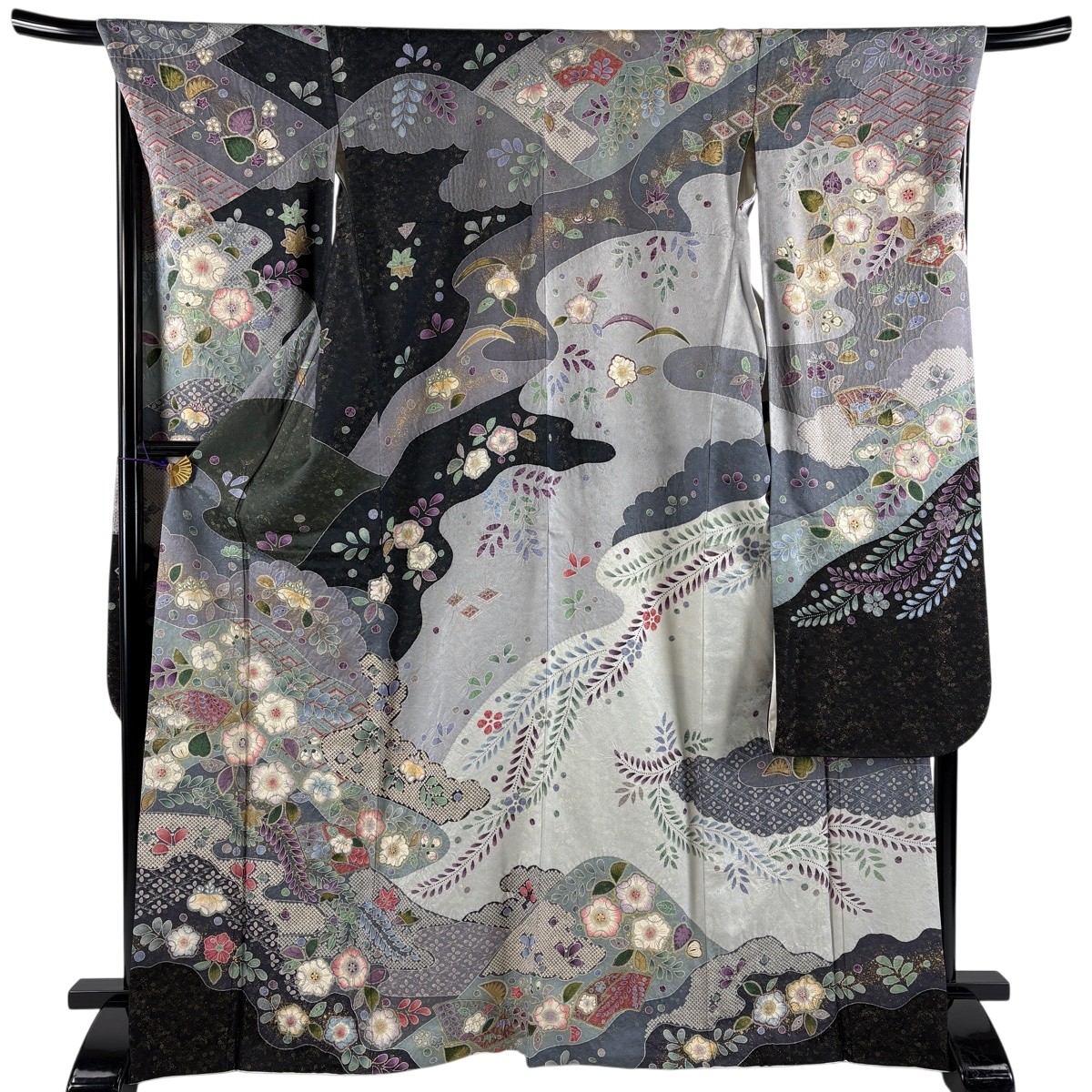 振袖 身丈168.5cm 裄丈68.5cm L 袷 辻が花 金銀彩 青灰色 正絹 逸品 【中古】|バイセル 店